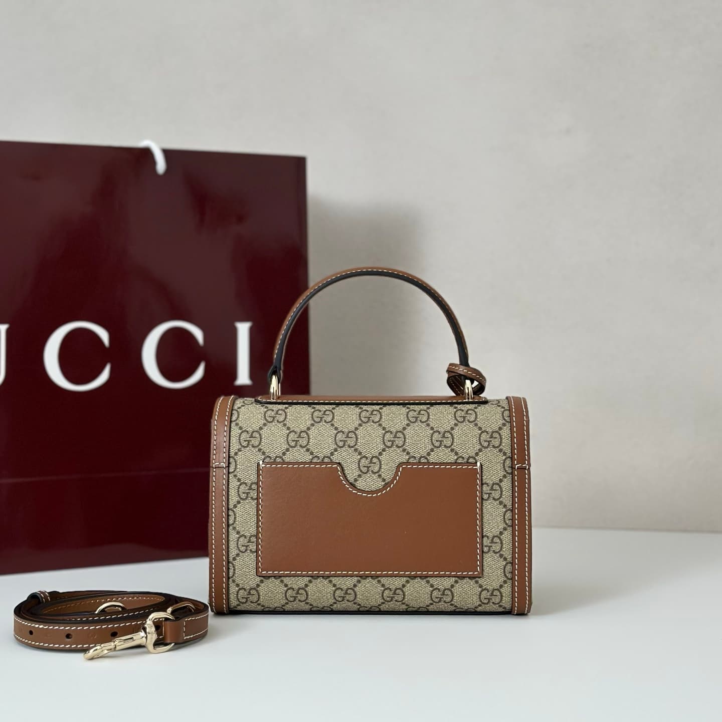 Gucci Padlock small top handle bag Beige and dark brown GG Monogram ‎838999 High