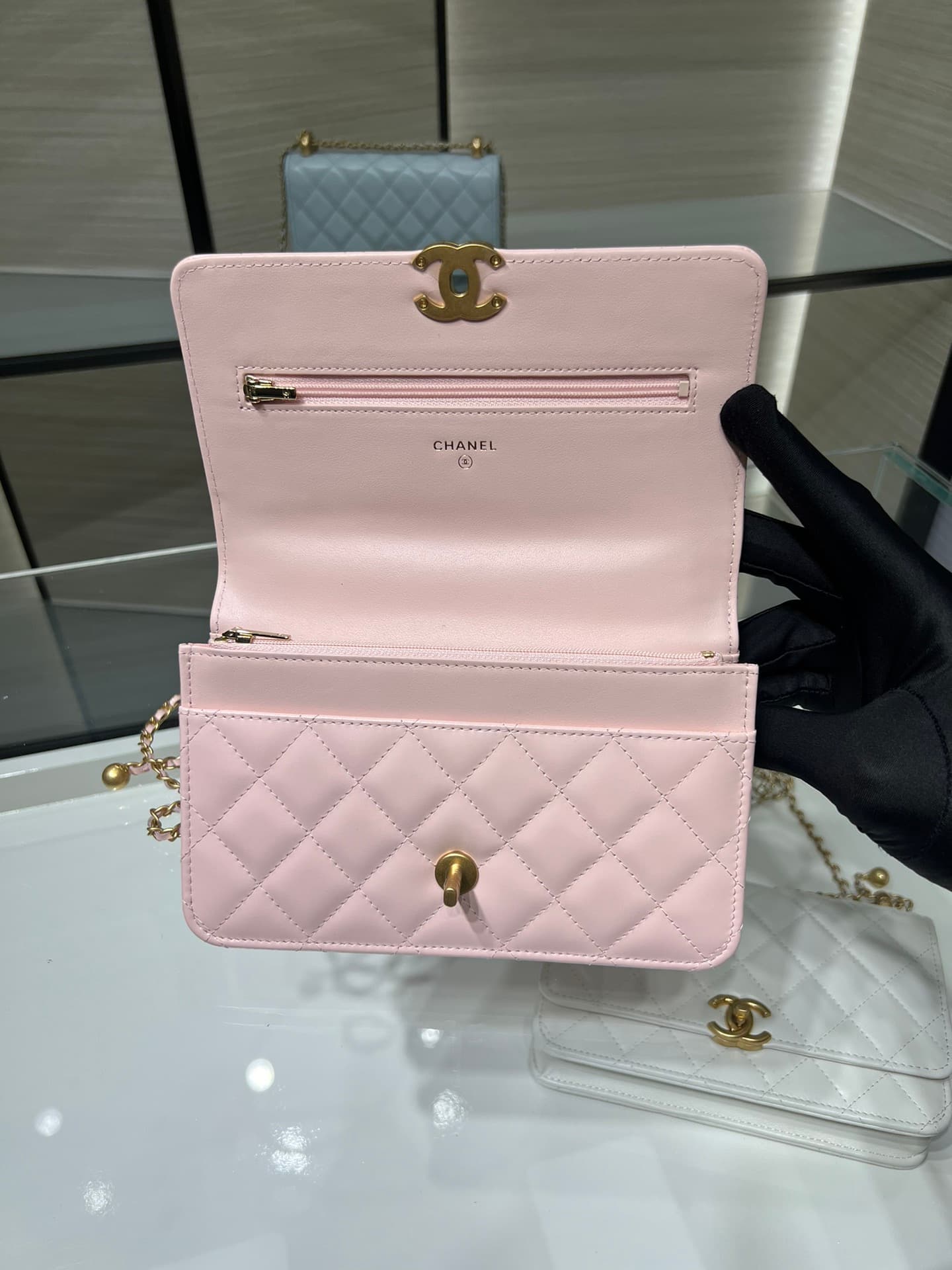 Chanel Wallet on Chain Shiny Calfskin & Gold-Tone Metal Pink AP2289 High