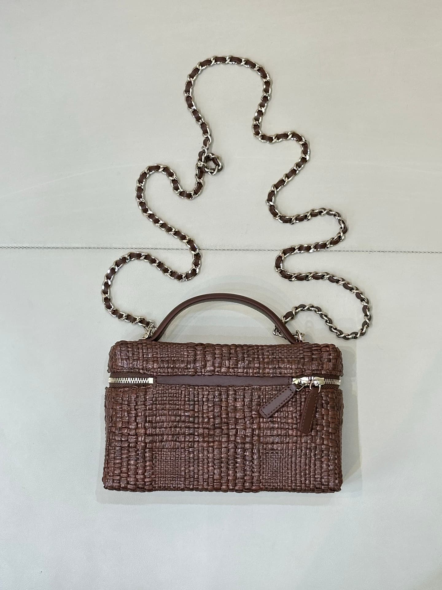 Chanel Classic Vanity with Chain Braided Raffia & Gold-Tone Metal Brown AP4385 TOP