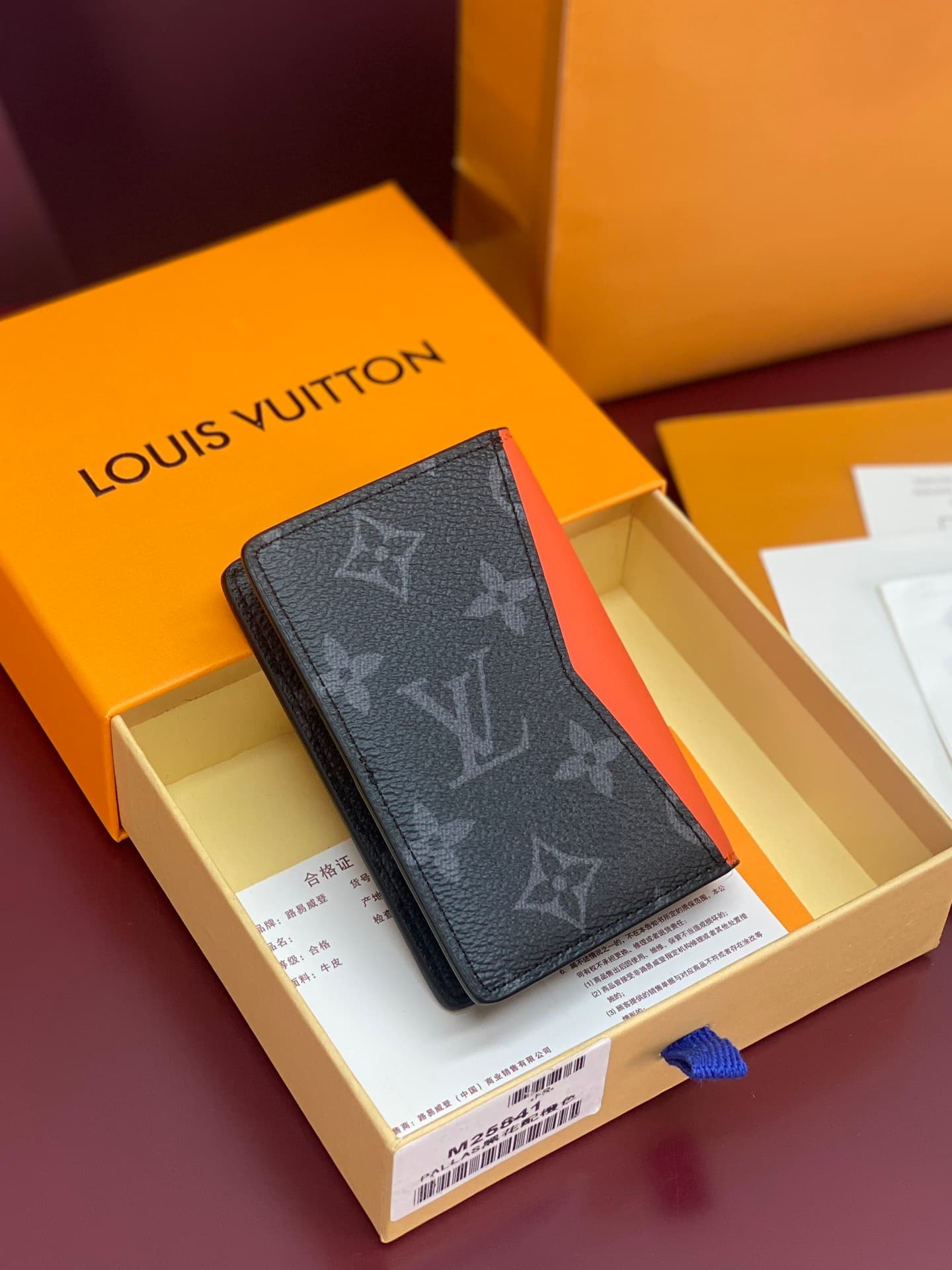 Louis Vuitton Pocket Organizer Monogram Eclipse coated canvas Bamboo Sunrise Orange High