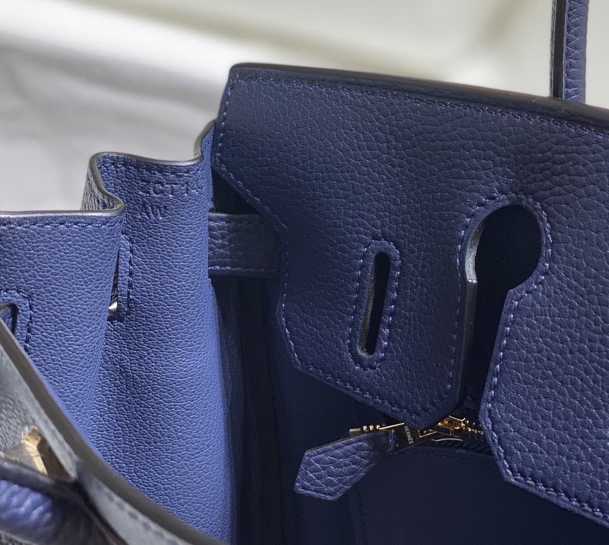 Hermes Birkin 25/30/35cm Bag Calfskin Silver/Gold Metal In Navy High
