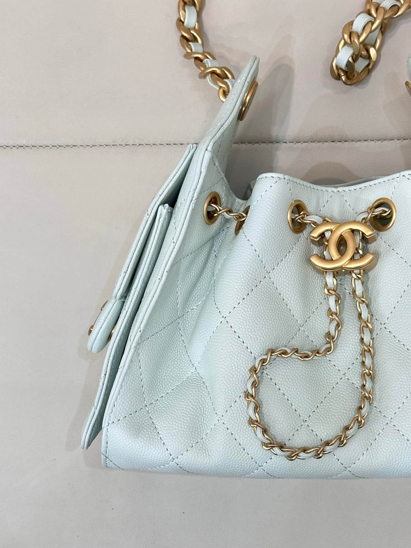 CHANEL 25 Mini Handbag AS5631 Grained Calfskin & Gold-tone Metal Light Green TOP
