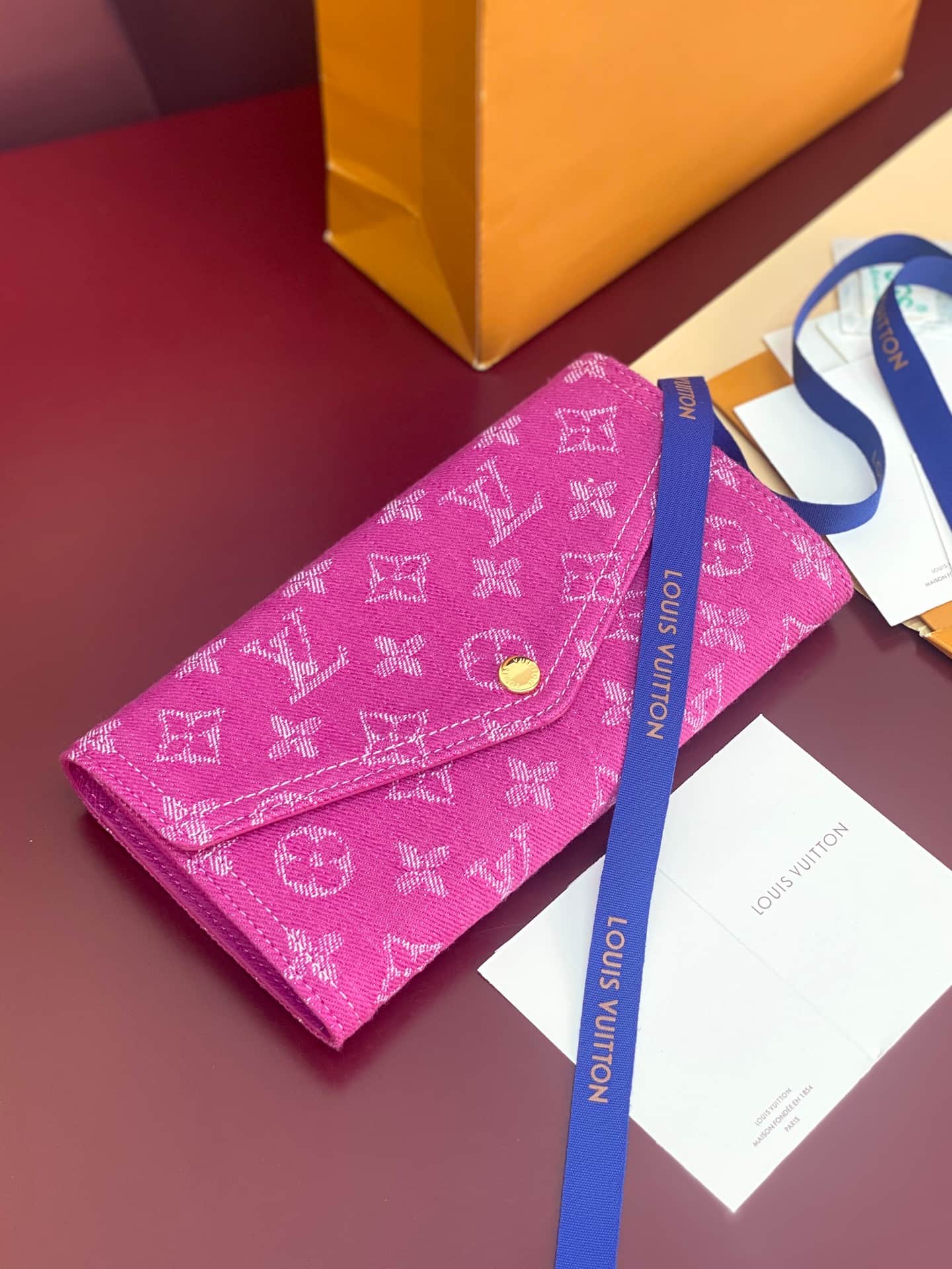 Louis Vuitton Sarah Wallet Fuchsia Denim M28280 High