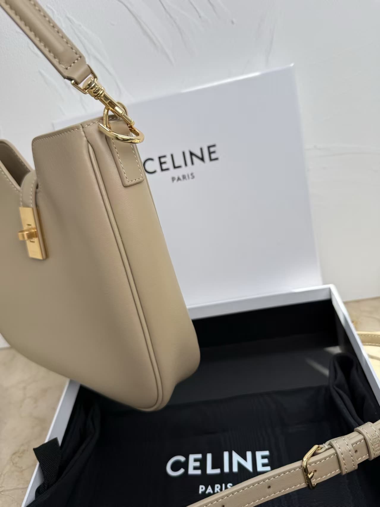 Celine SMALL CAMILLE 16 SOFT BAG IN SMOOTH CALFSKIN SMOKED BROWN High