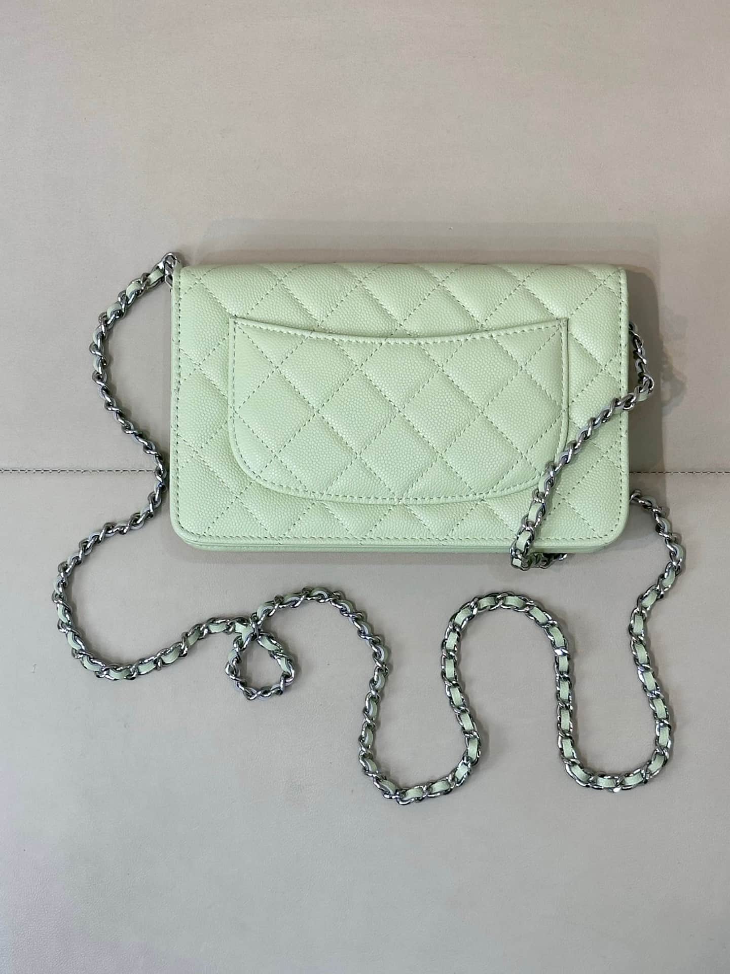 Chanel Wallet on Chain Grained Calfskin& Silver-tone Metal AP0250 Light Green TOP