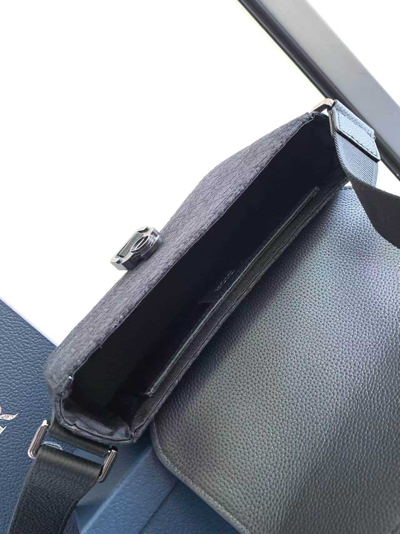 Small Saddle Messenger Bag with Flap Grained Calfskin and Oblique Black High