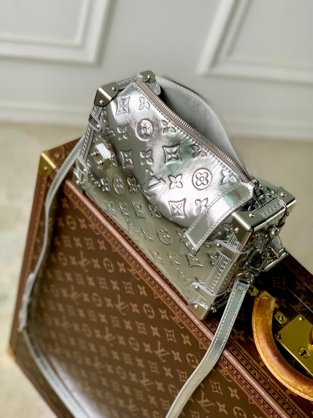 Louis Vuitton Side Trunk bag in silver Monogram Miroir leather M26223 High