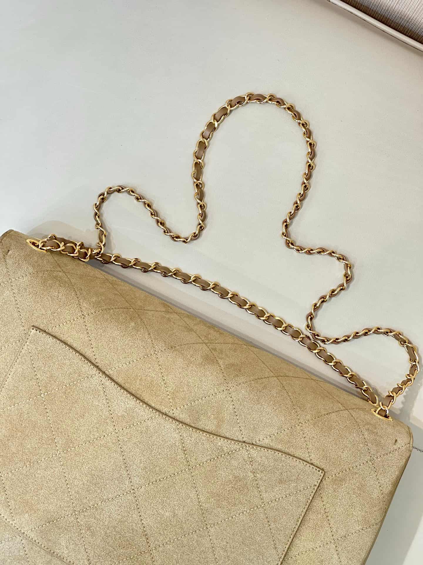 Chanel Maxi Flap bag Suede Calfskin & Gold-Tone Metal Dark Beige AS6234 TOP