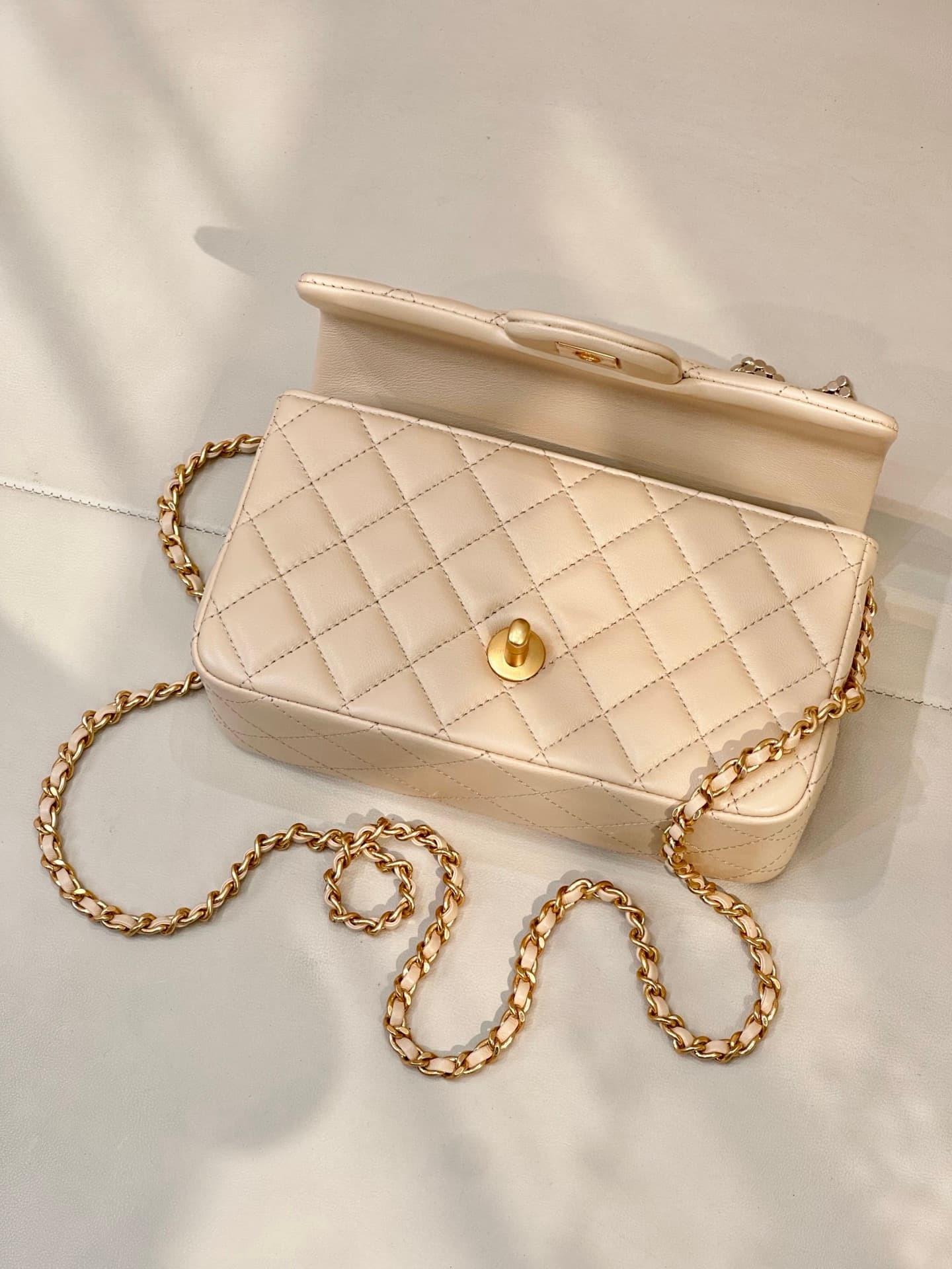 Chanel Mini Classic Handbag Lambskin Strass & Gold-Tone Metal AS2431 beige TOP