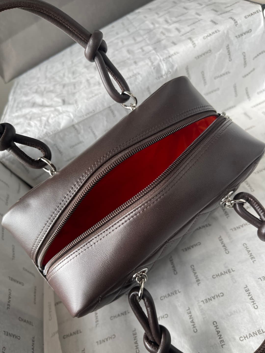 Chanel Cambon Ligne Bowler bag Calfskin & Silver-Tone Metal AS25172 Dark Brown High