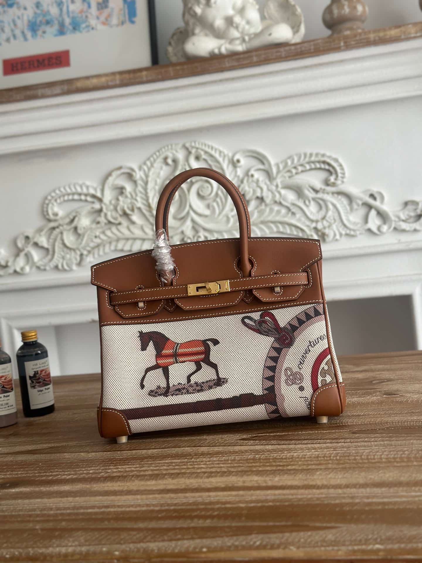 Hermes Birkin 25/30 Bag Canvas & Swift Leather WAX High
