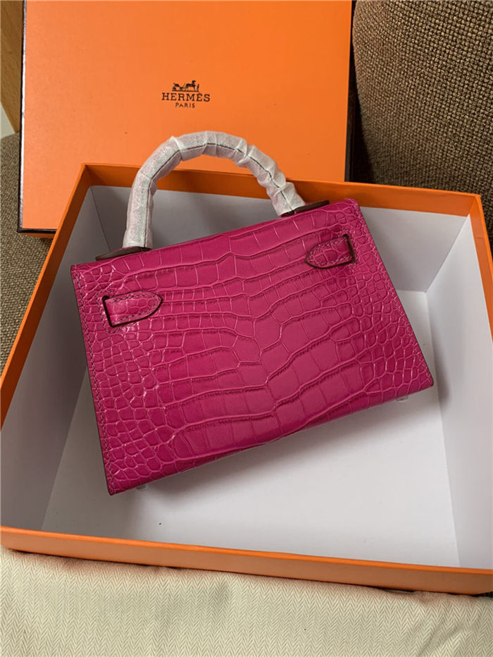 Hermes Kelly Mini II Bag Embossed Crocodile Leather WAX Silver/Gold Metal High Customizing style