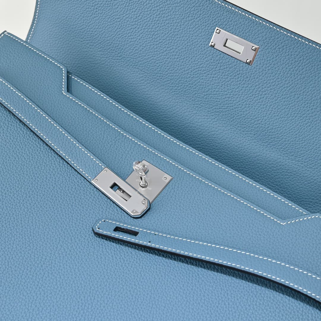 Hermes Kelly depeches Togo 36 briefcase In Light blue CalfskIn WAX High
