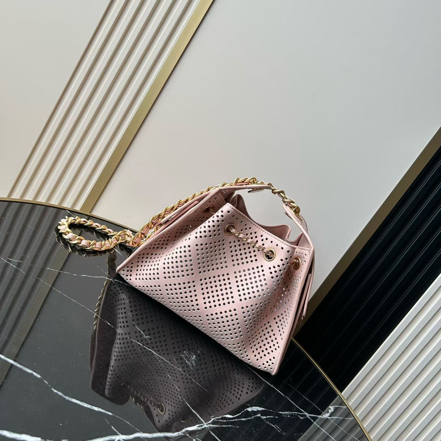 CHANEL 25 Mini Handbag Perforated Calfskin & Gold-Tone Metal Light Pink AS5631 A