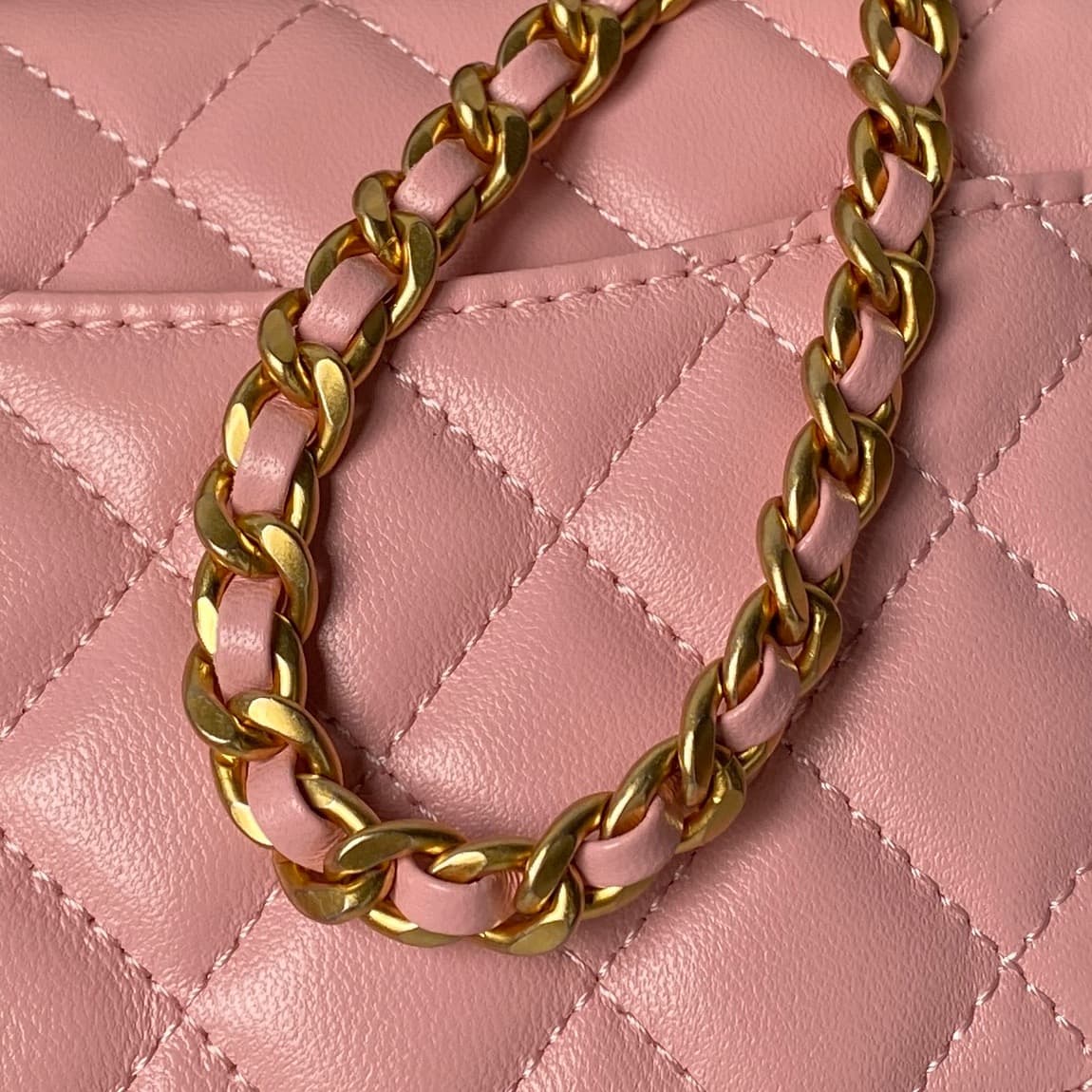 Chanel Mini Flap Bag with Top Handle Lambskin& Gold-tone Metal Light Pink AS5814 A