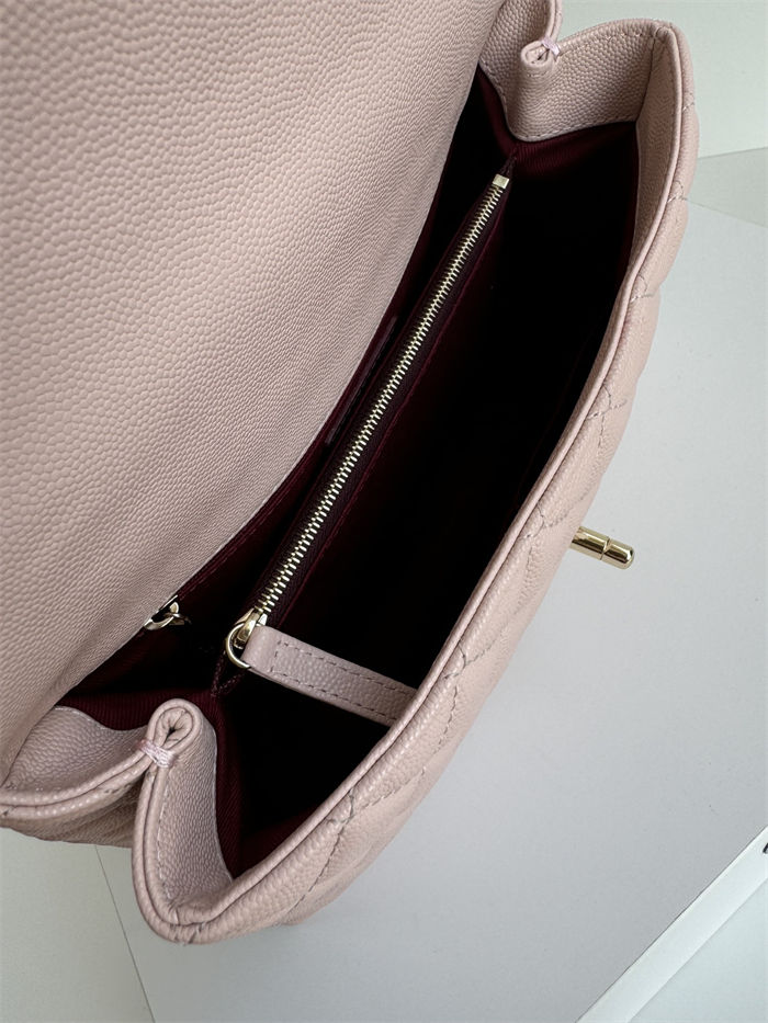 Medium FLAP BAG WITH TOP HANDLE Grained Calfskin Pink Gold Metal High