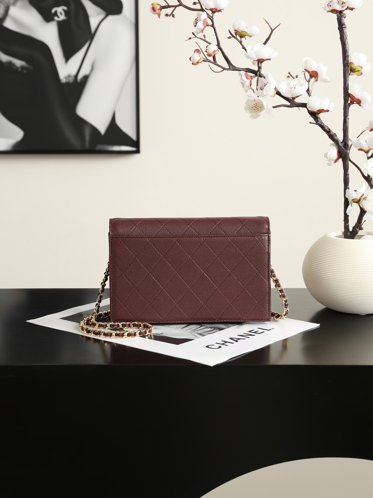 Chanel Wallet on Chain Shiny Grained Calfskin Lambskin & Gold-Tone Metal Burgundy AP5455 A