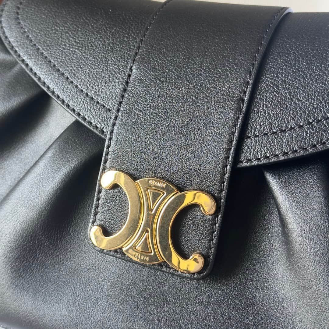 Celine Polly Medium Leather Shoulder Bag Black High