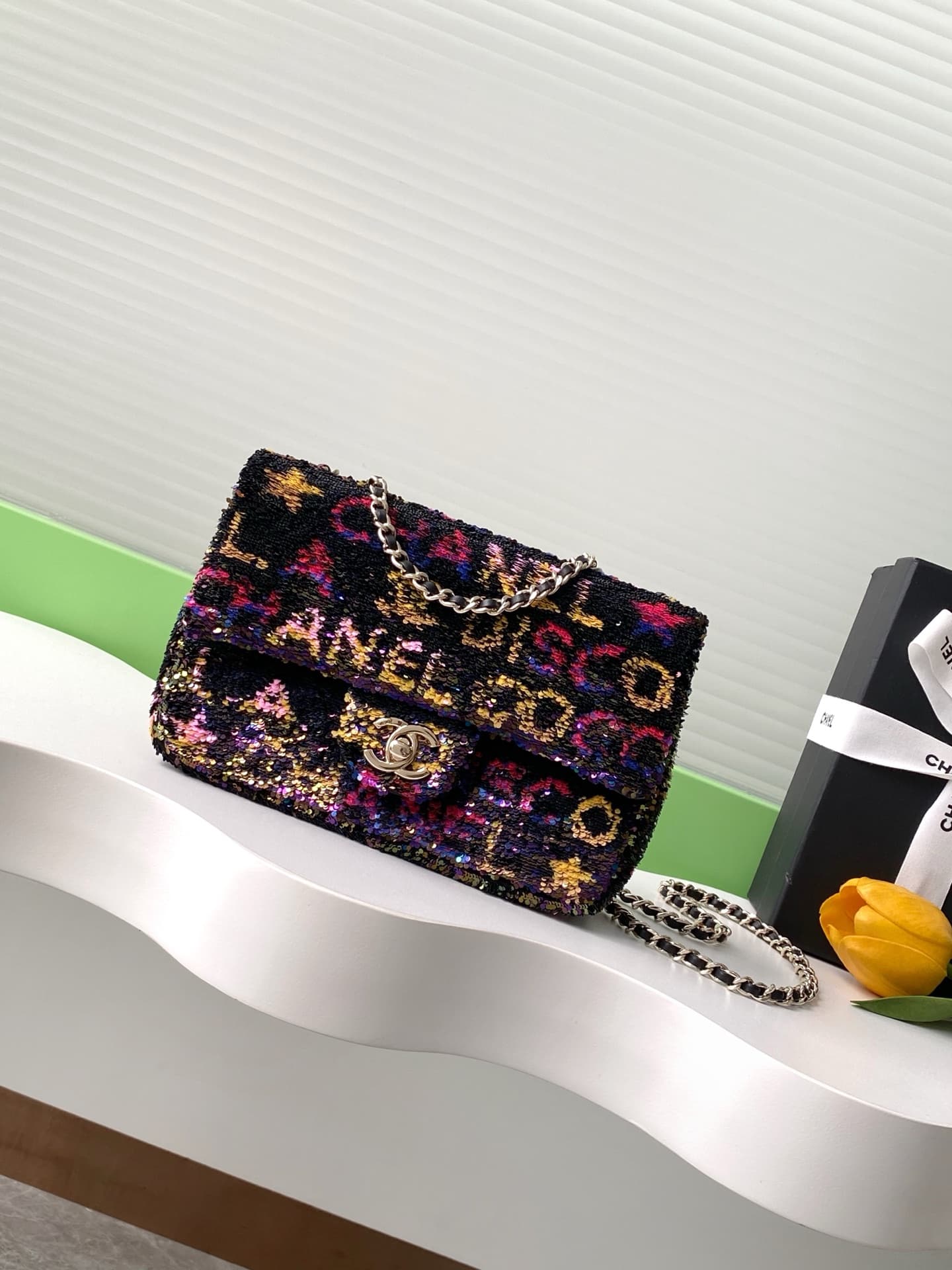 Chanel Flap Bag Sequins & Gold-Tone Metal AS4561  A