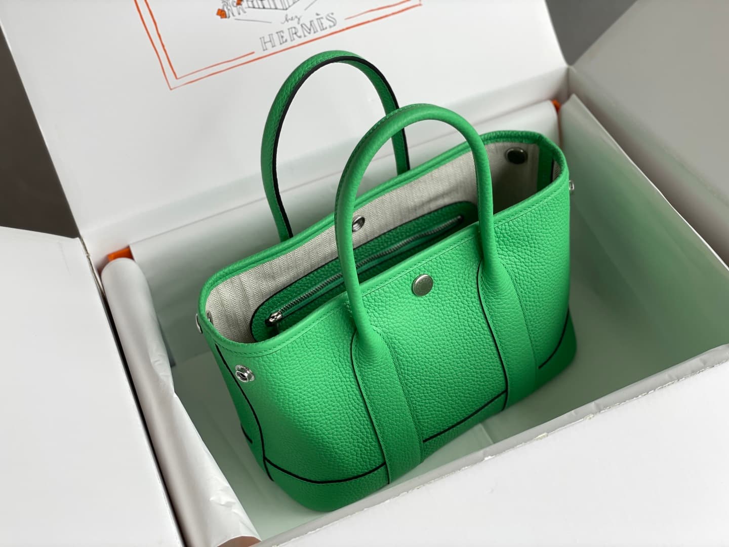 Hermes Garden Party 23 bag in Vert Comics Togo Leather WAX High
