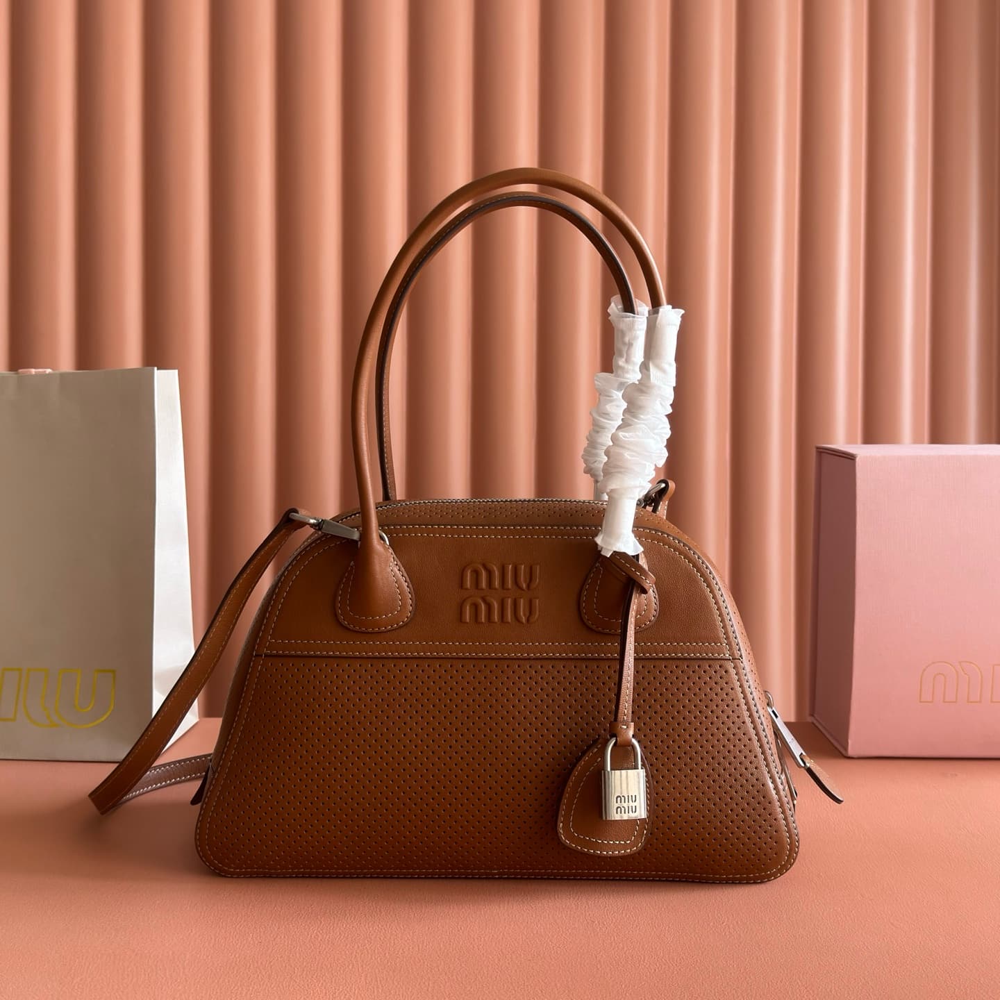 Miu Miu Vivant leather bag Caramel Brown 5BB199 TOP