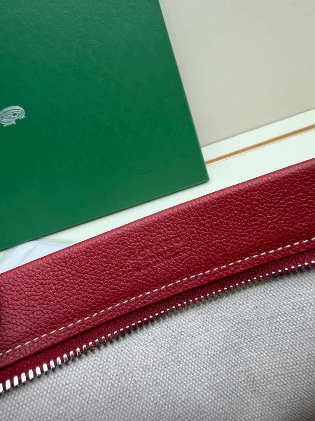 Goyard Conti pouch Goyardine canvas and Chevroches Calfskin Burgandy High