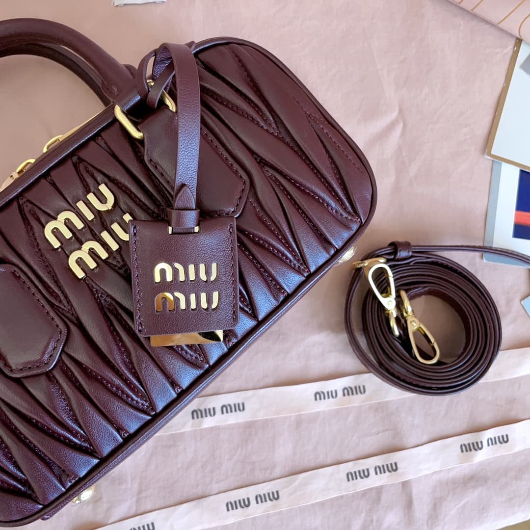 Miu Miu Arcadie matelassé nappa leather bag 5BB142 Wine Red High