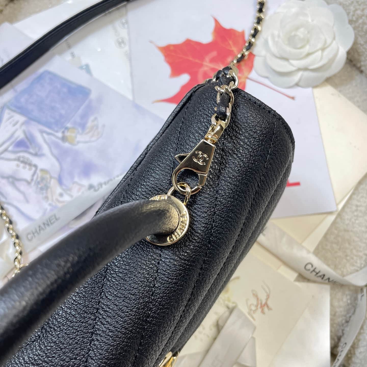 Chanel Maxi Flap Bag with Top Handle Calfskin& Gold-Tone Metal AS6091 Black A