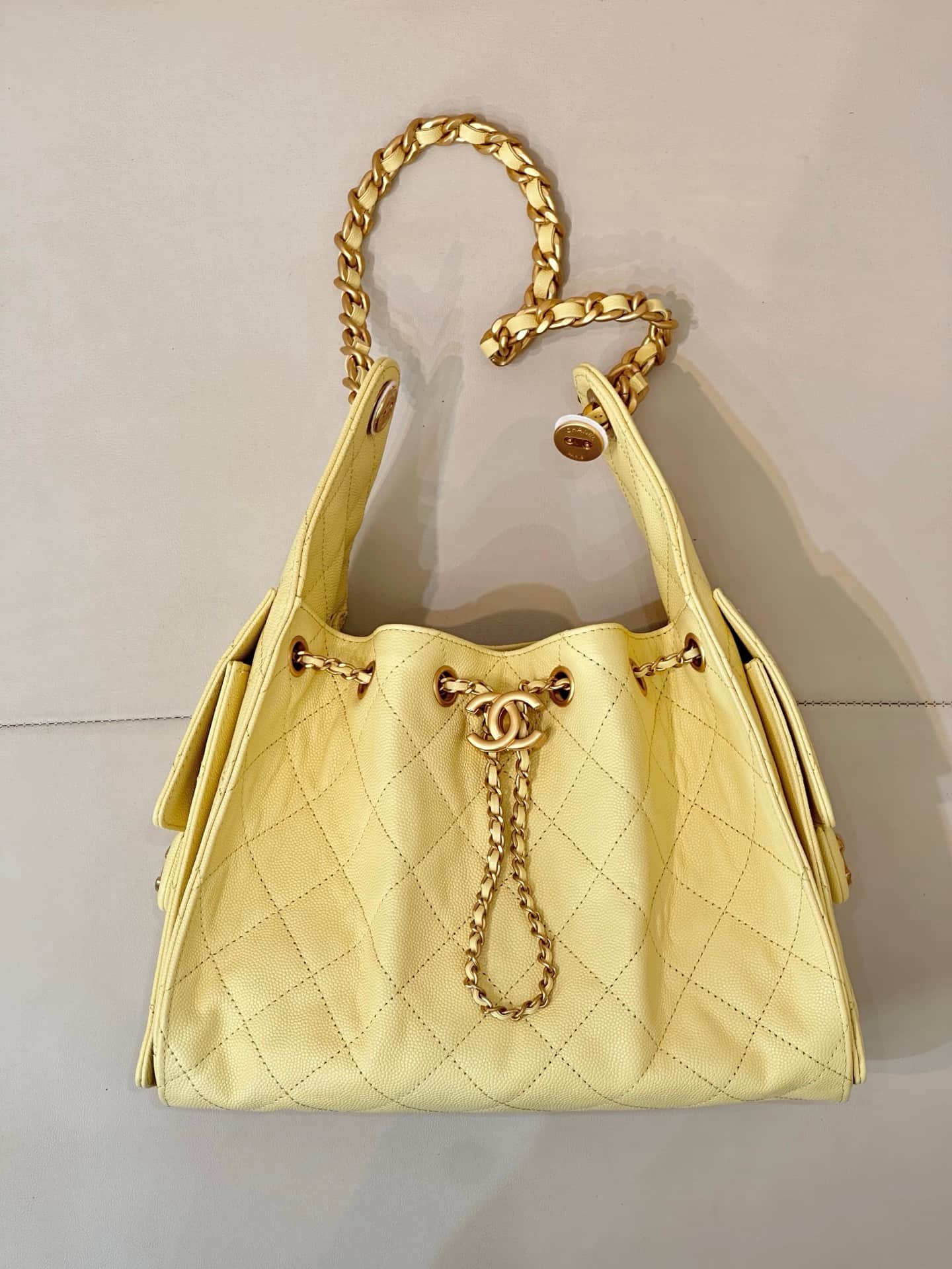 Chanel 25 Small Hobo handbag AS5293 Grained Calfskin & Gold-tone Metal Yellow TOP