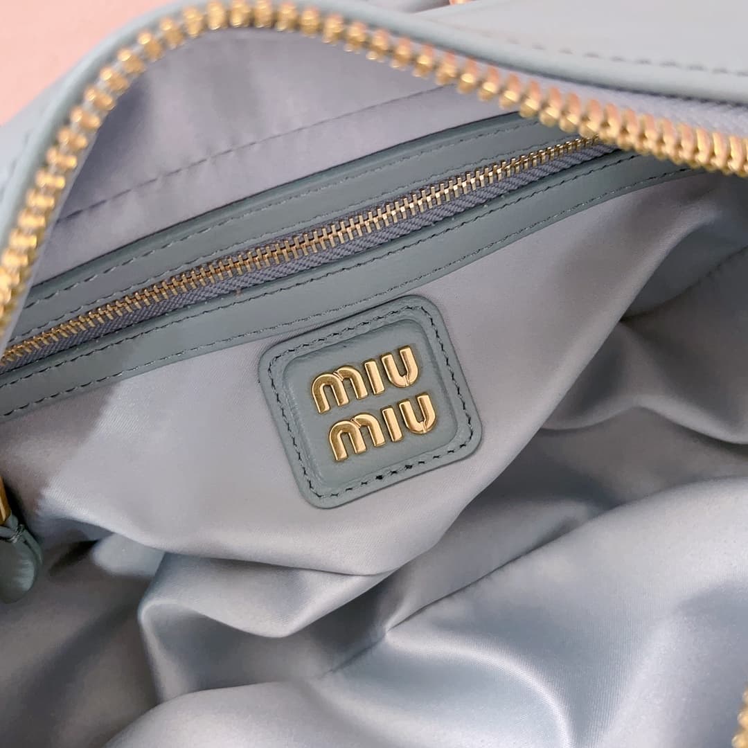 Miu Miu Arcadie matelassé nappa leather bag 5BB142 Blue High