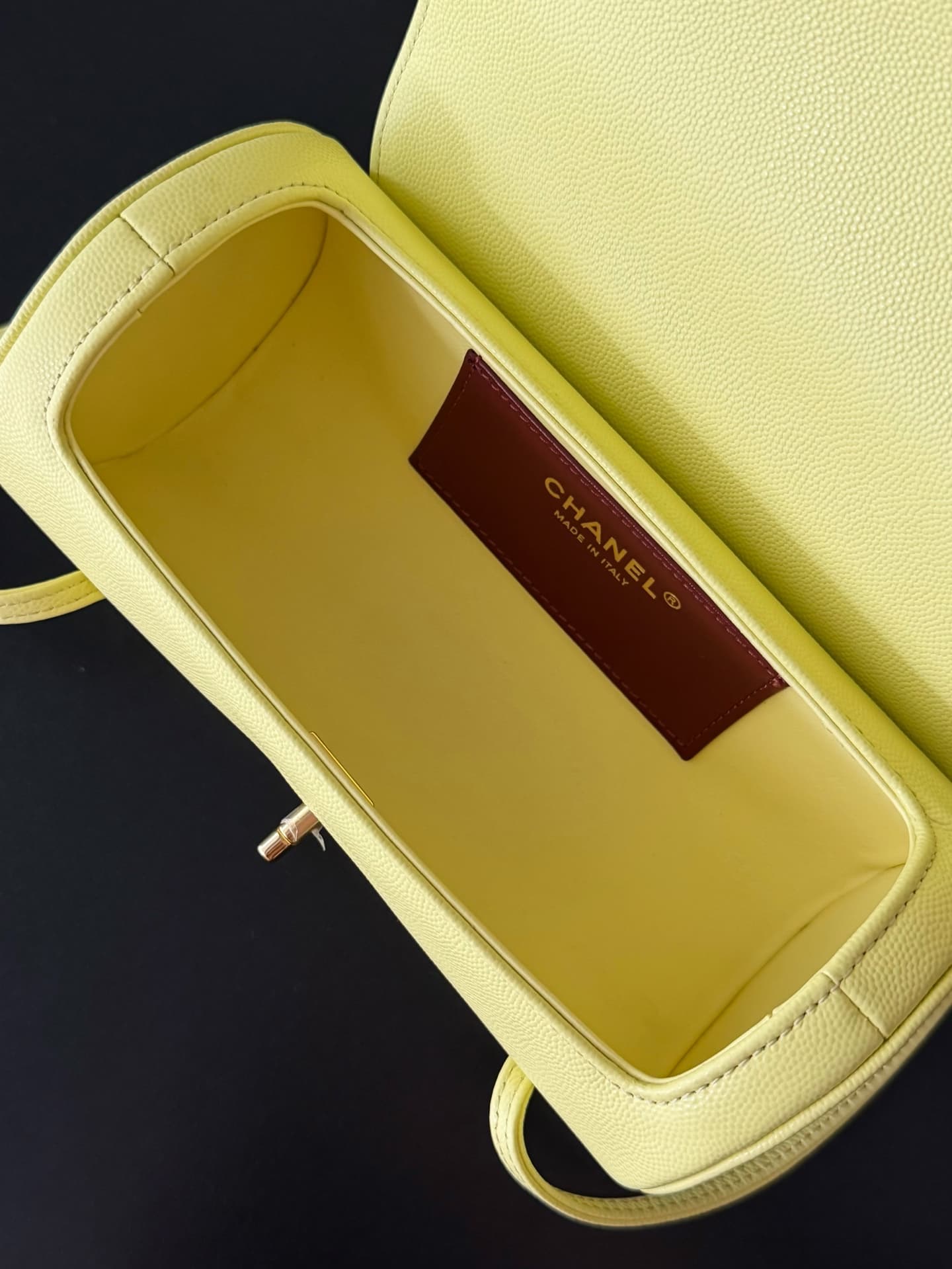 Chanel Small Bowling Bag Grained Shiny Calfskin & Gold-Tone Metal AS6143 Yellow High