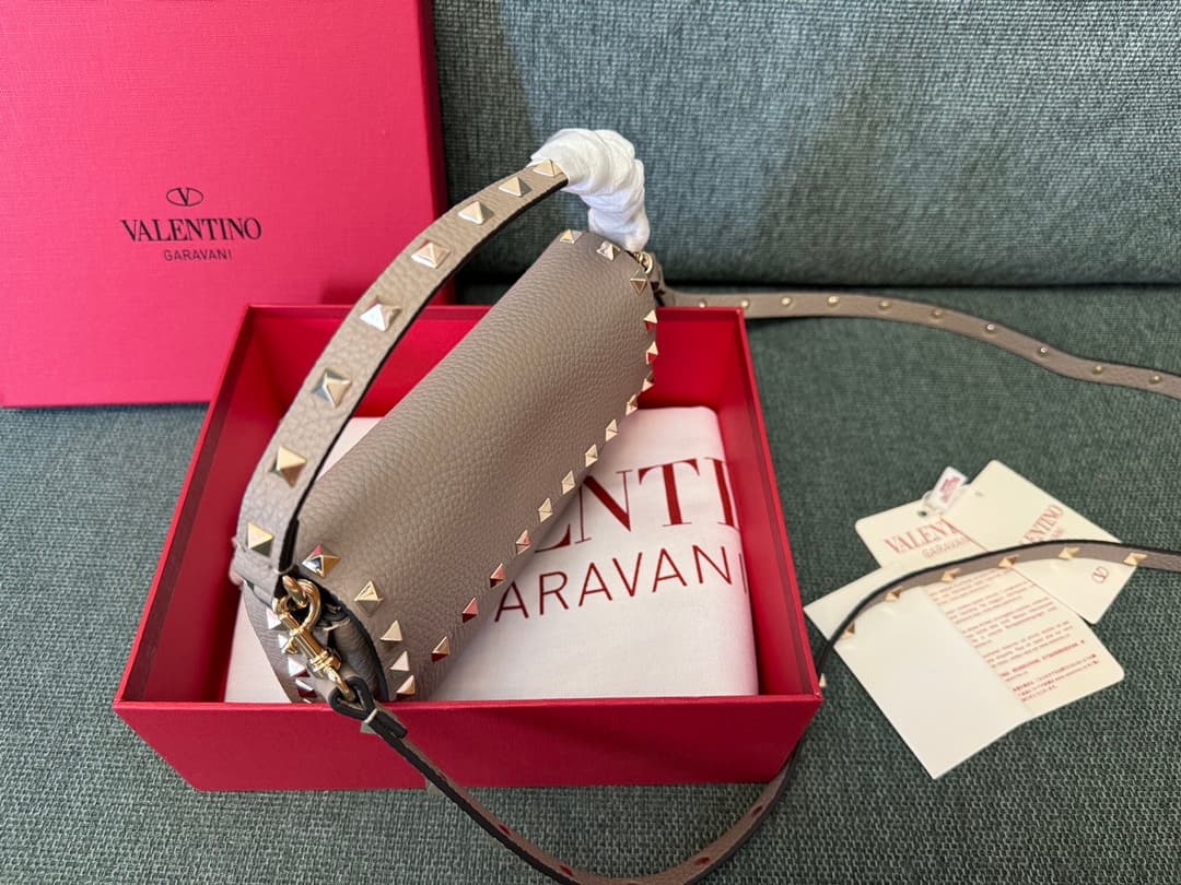 Valentino Garavani Mini Rockstud Grainy Leather Crossbody Bag in Grey High