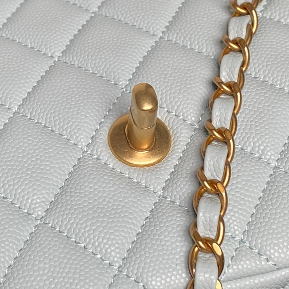Chanel Small Flap Bag with Top Handle Grained Shiny Calfskin &  Gold-Tone Metal Blue AS5702 A