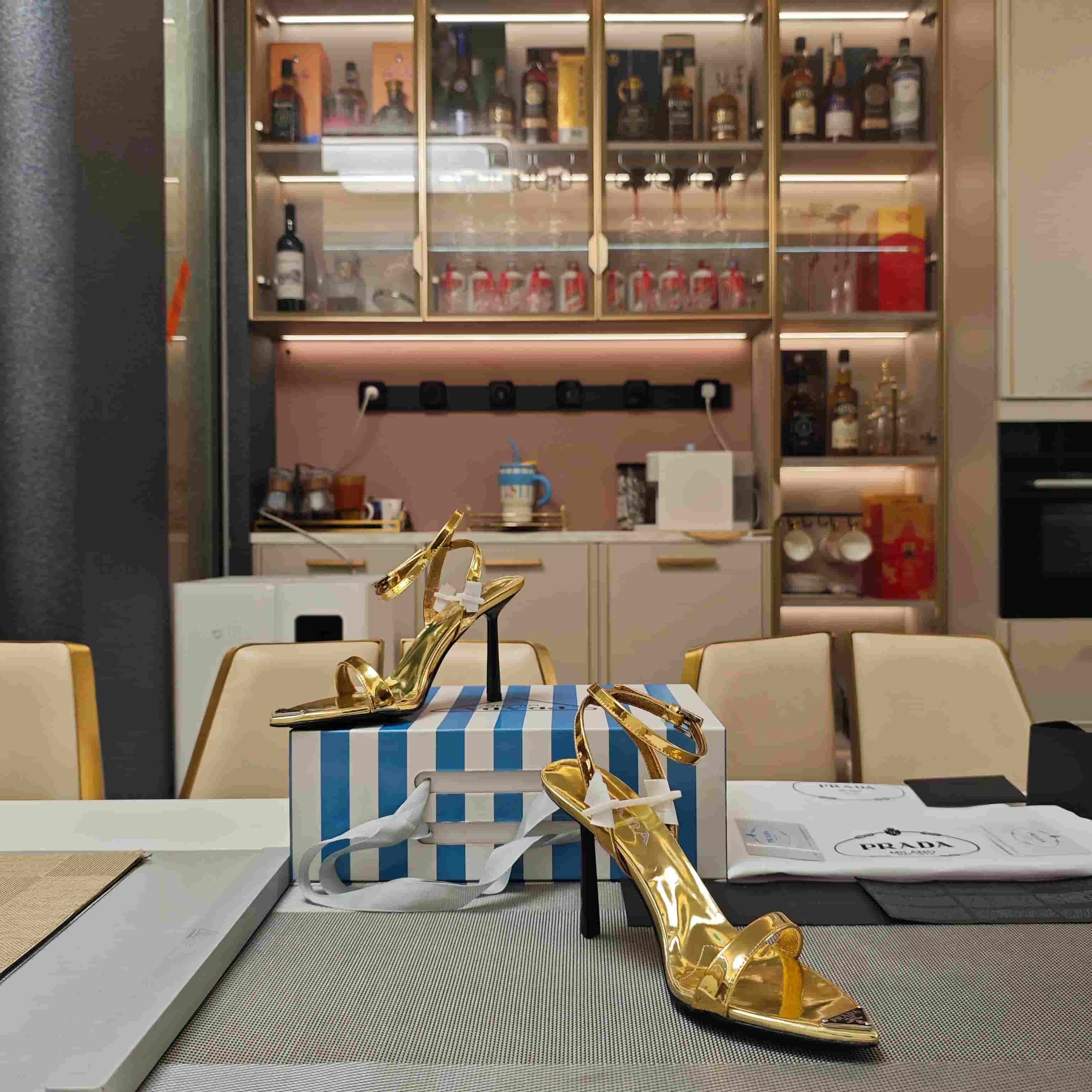 Prada Metallic Leather Stiletto Sandals