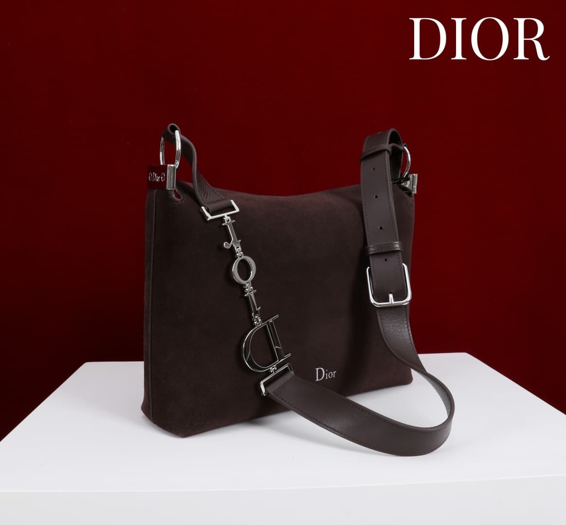 Small Diorly Bag Chocolate Suede Calfskin Silver lettering High