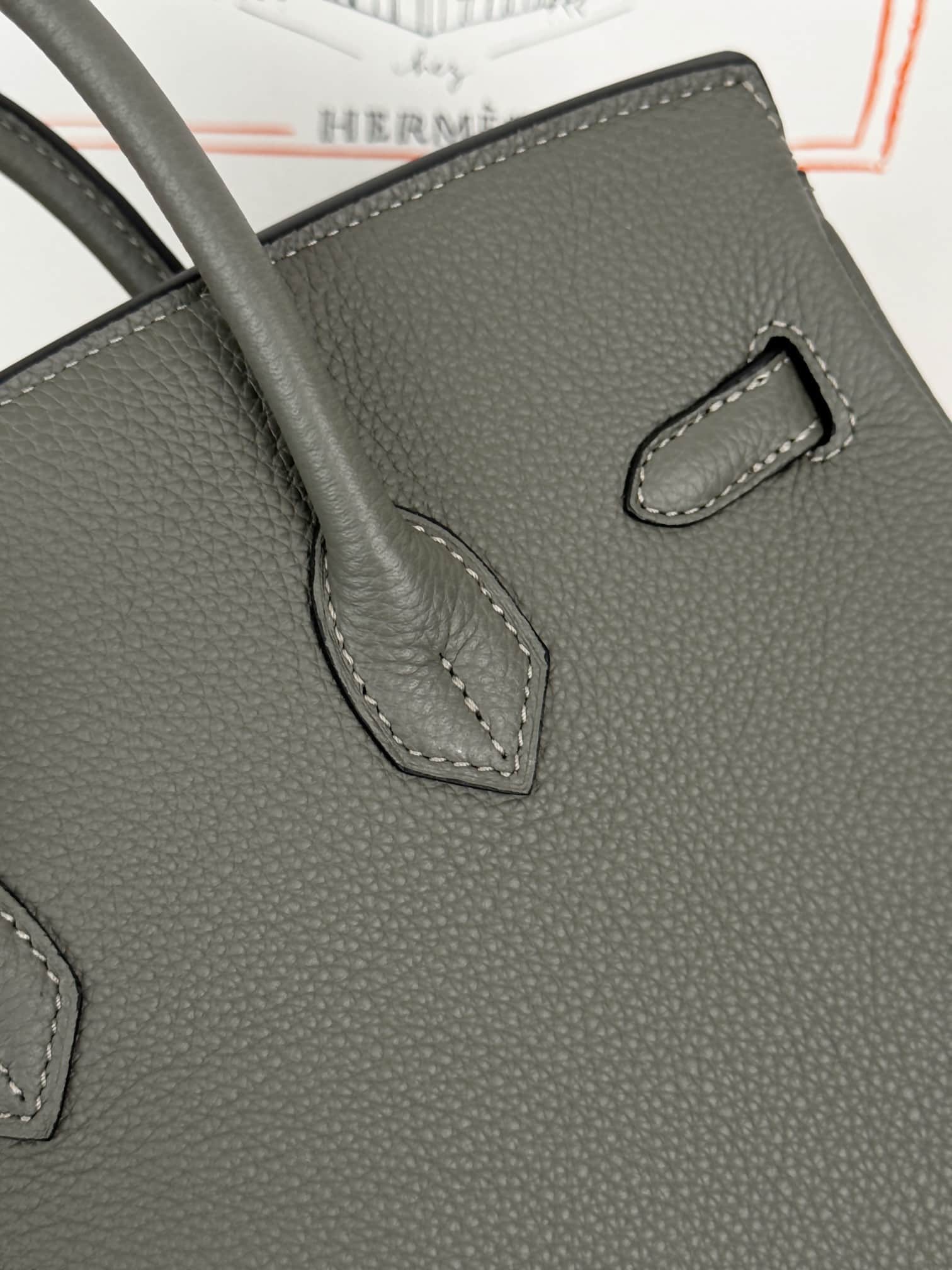 Hermes Birkin 25/30 Bag Togo Calfskin Leather Gris Meyer High