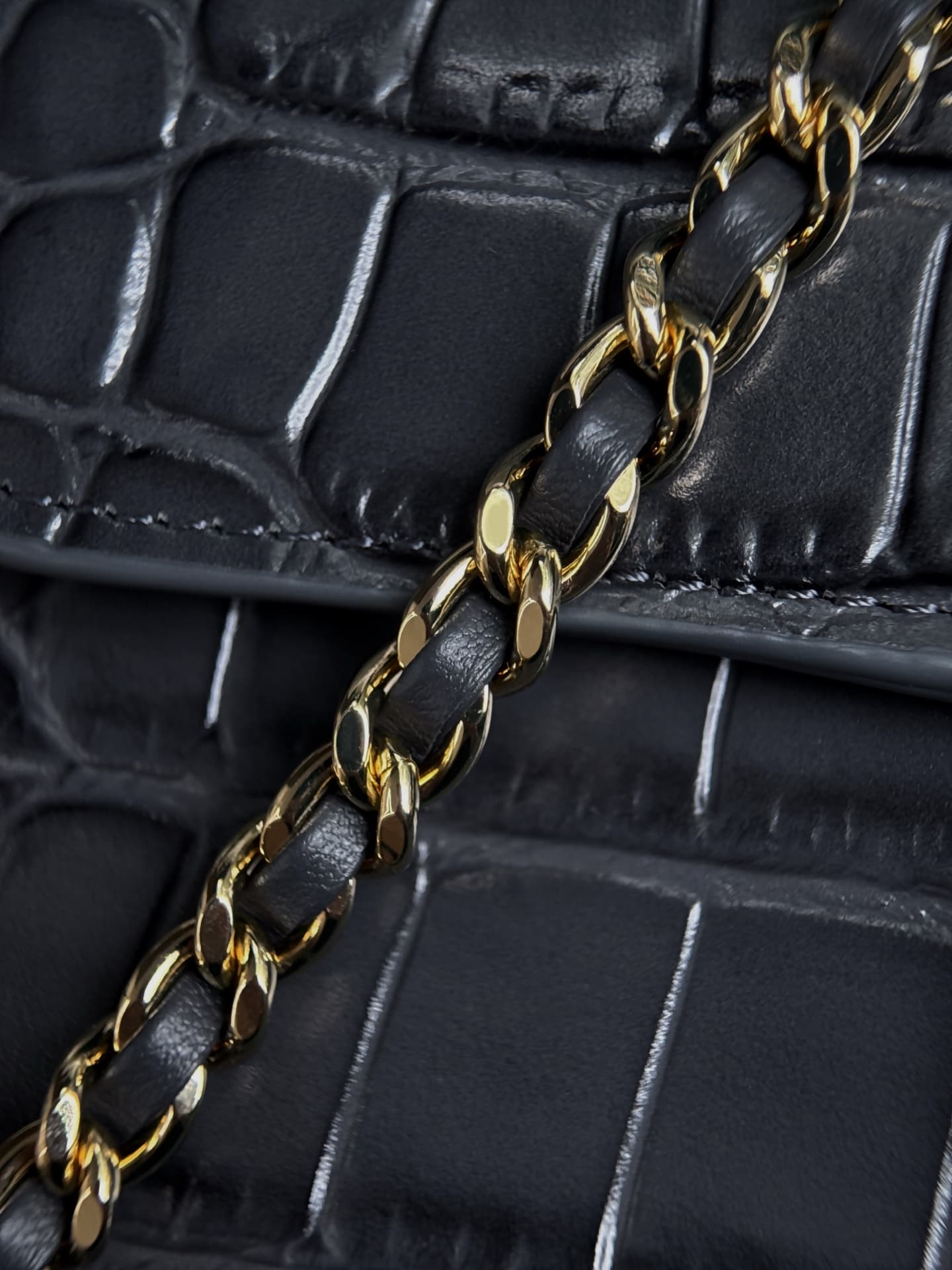 Chanel Mini Flap Bag with Top Handle Crocodile Embossed Calfskin & Gold-Tone Metal AS6424 A