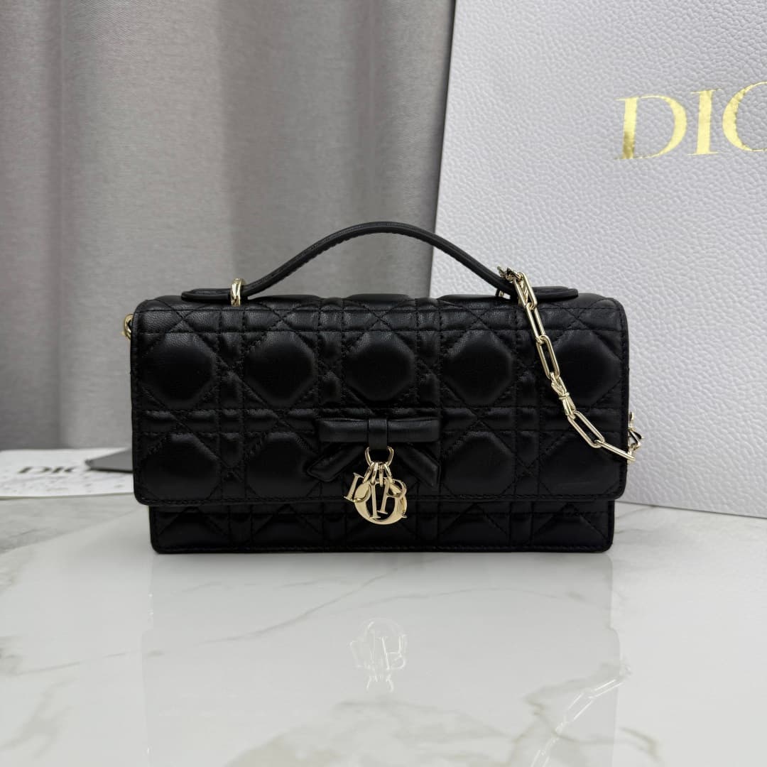 My Dior Mini Bag Cannage Lambskin In Black With Leather Bow High