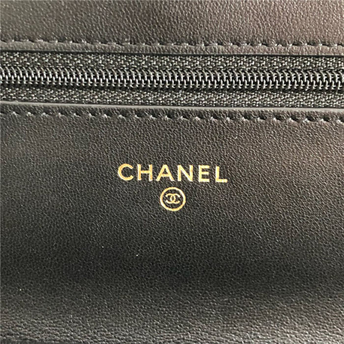 Classic Wallet on Chain A33814 Lambskin Black Silver Metal B