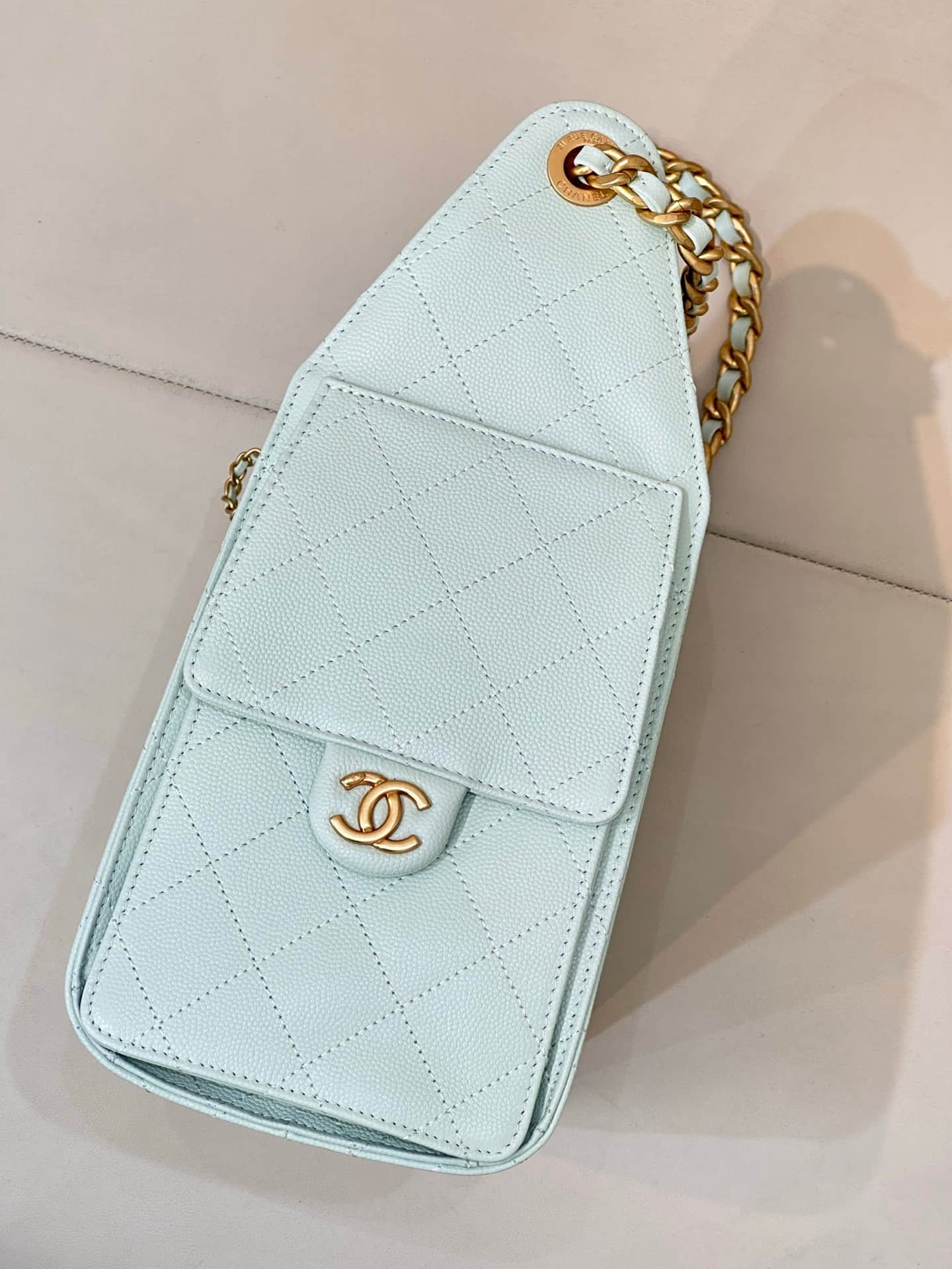 Chanel 25 Small Hobo handbag AS5293 Grained Calfskin & Gold-tone Metal Light Blue TOP