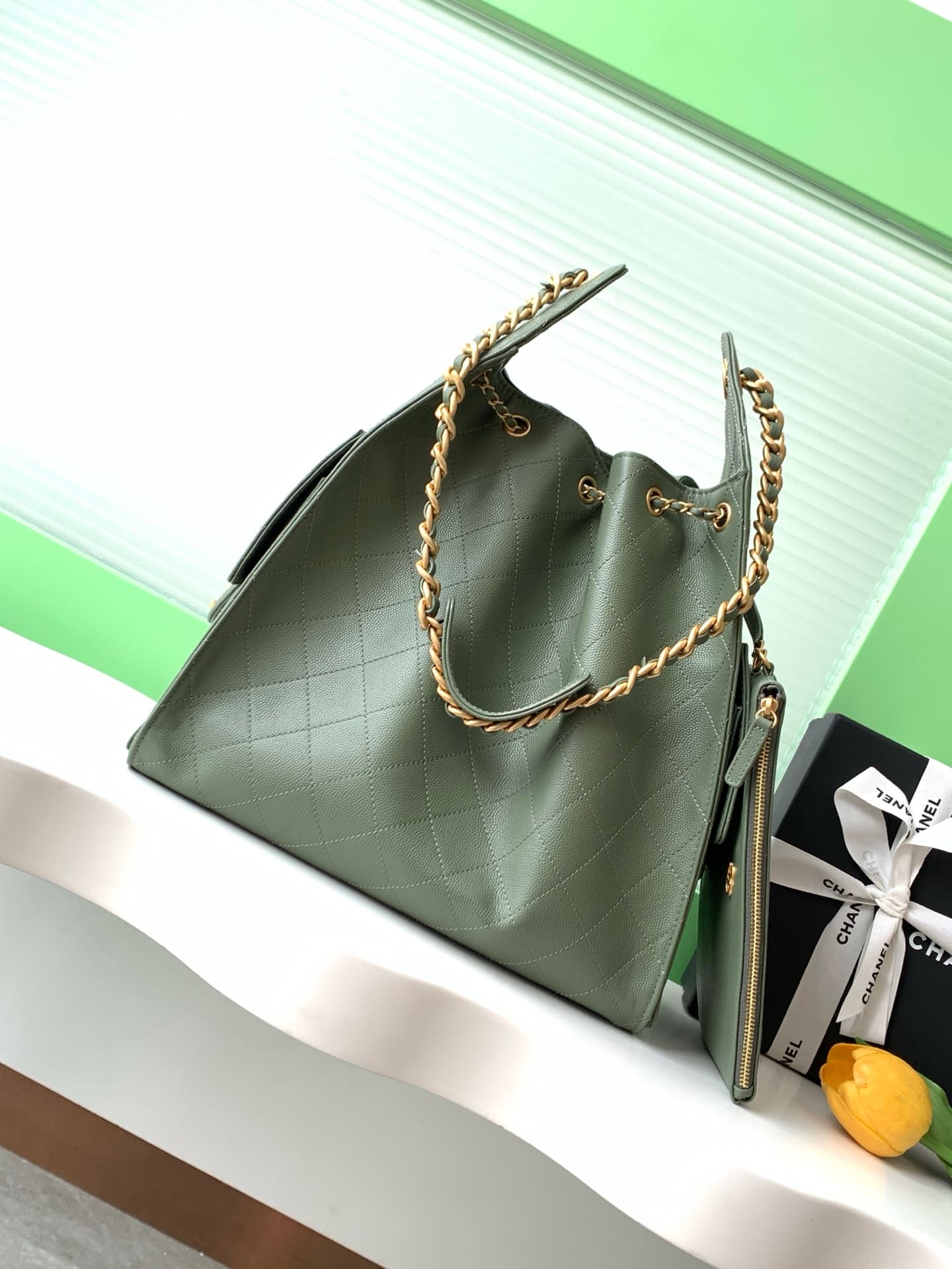 Chanel 25 Medium Hobo Medium handbag AS5311 Grained Calfskin & Gold-tone Metal Green A