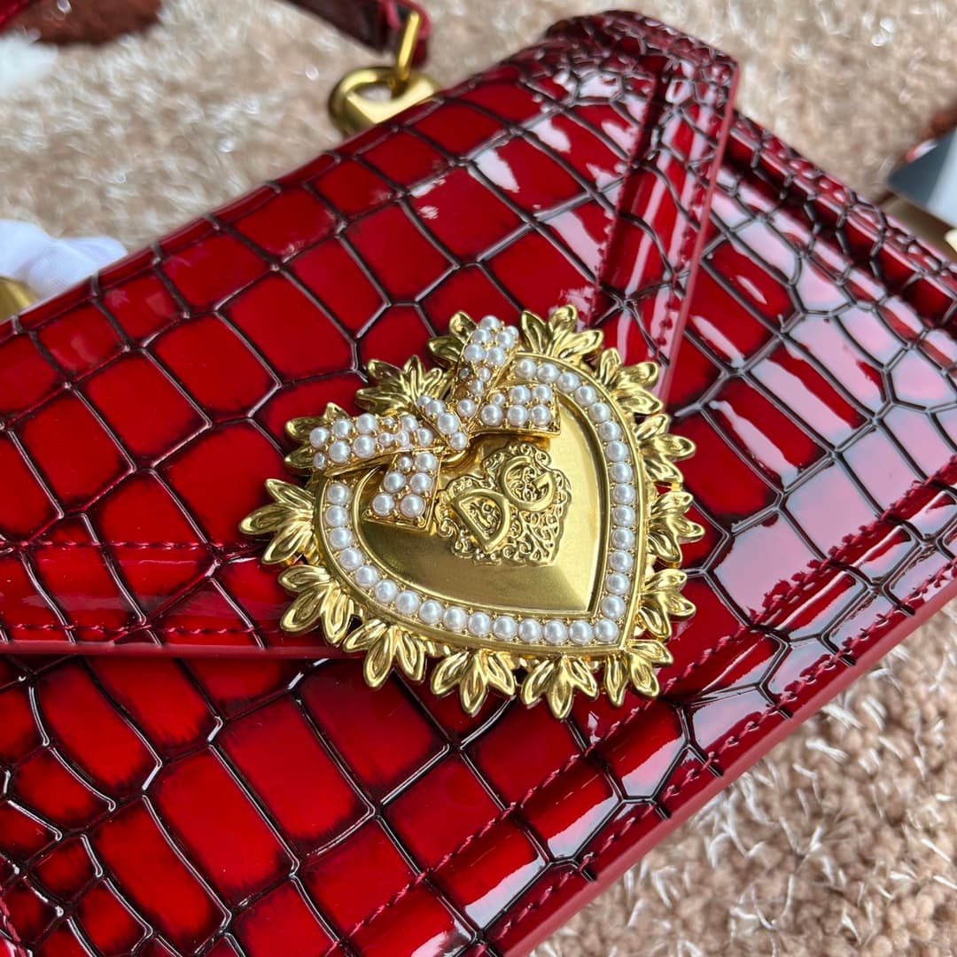 Dolce & Gabbana Small Devotion bag in crocodile-effect calfskin Red High