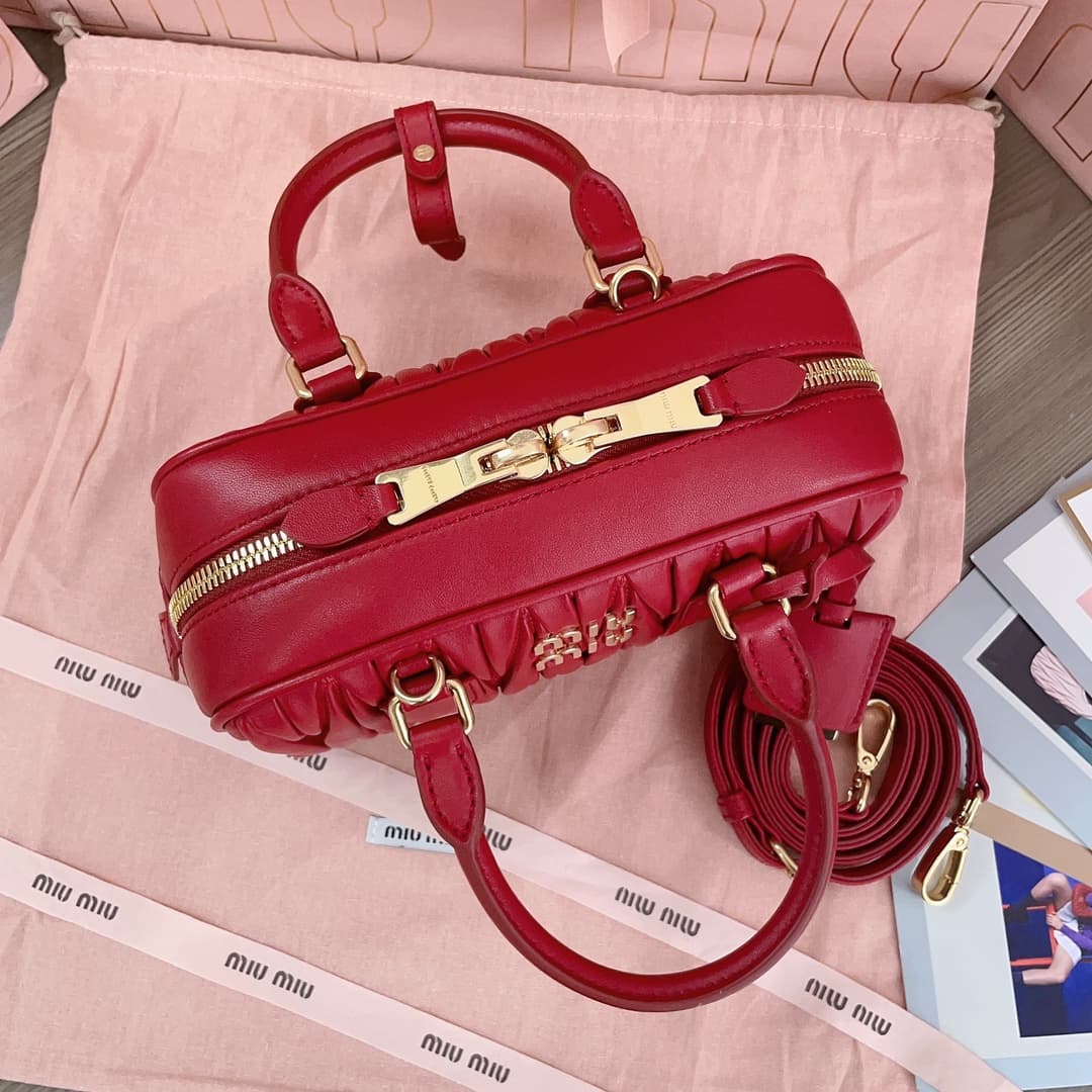 Miu Miu Arcadie matelassé nappa leather bag 5BB142 Red High