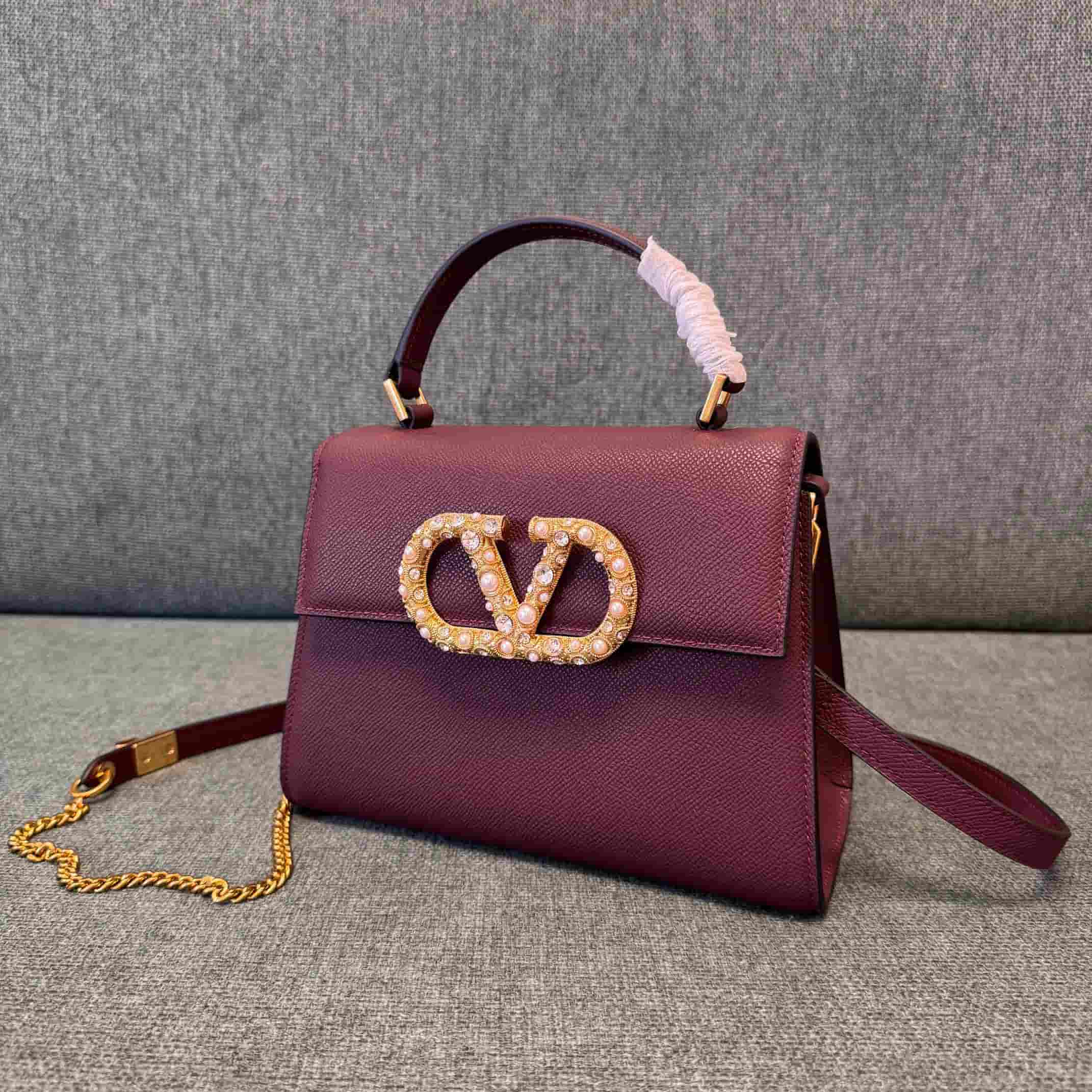 Valentino Garavani Vsling Mini Handbag In Grainy Calfskin With Jewel Logo High