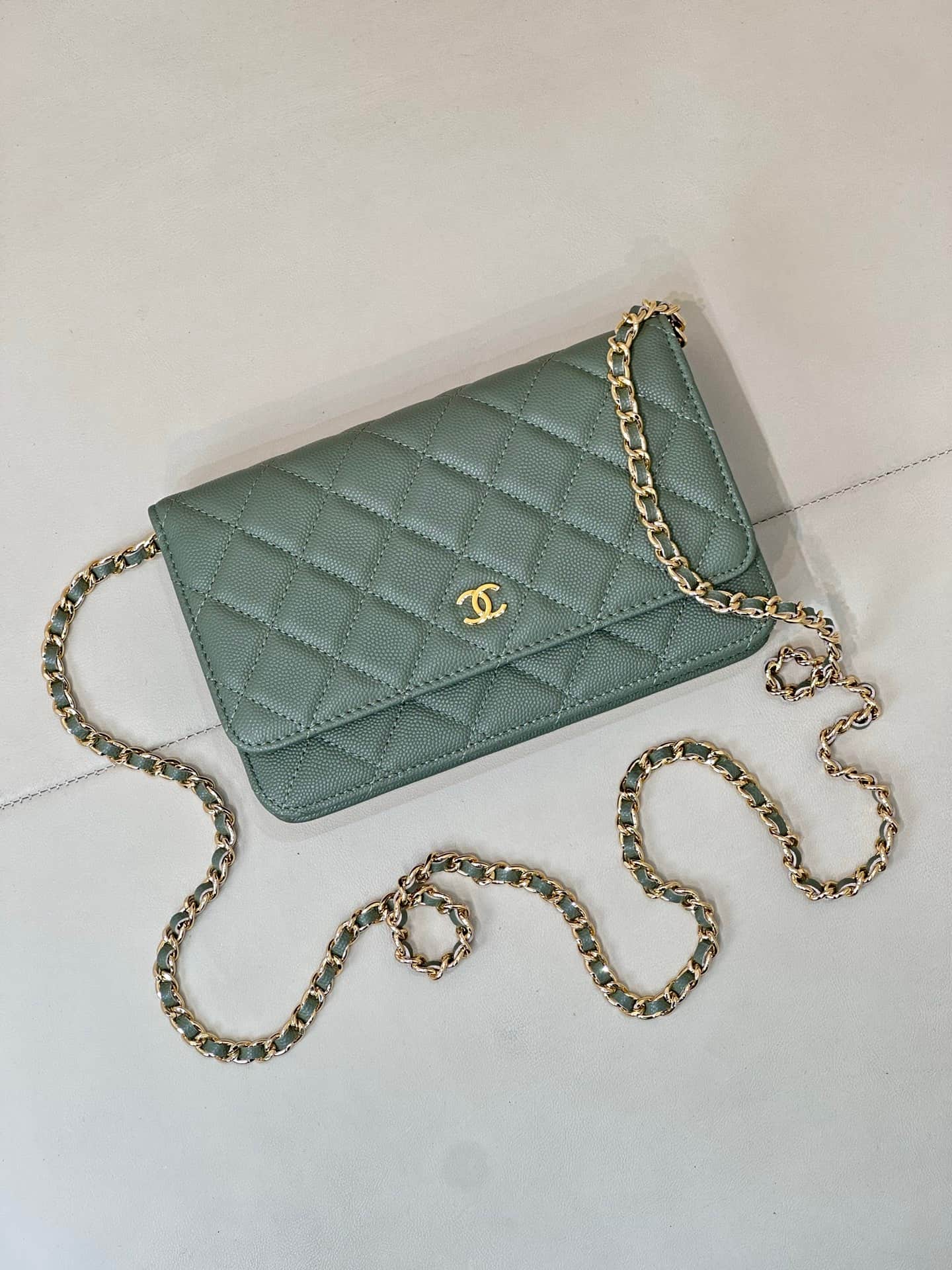Chanel Wallet on Chain Grained Calfskin& Gold-tone Metal AP0250 Green TOP