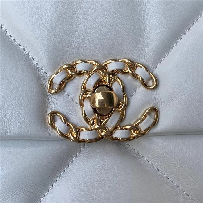 Large Chanel 19 Flap Bag Lambskin White High