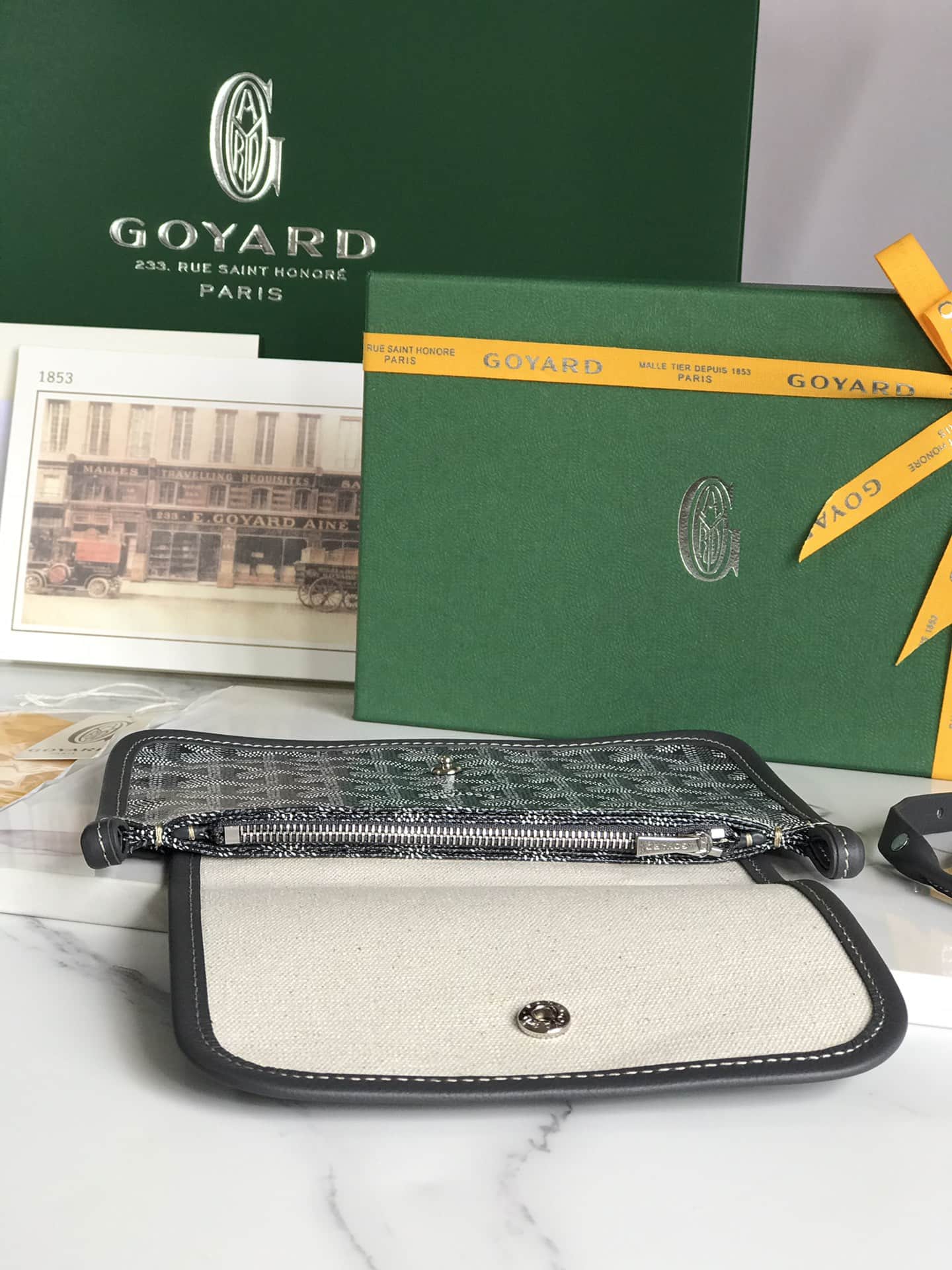 Plumet Pocket Wallet Goyardine Canvas & Chevroches Calfskin Grey High