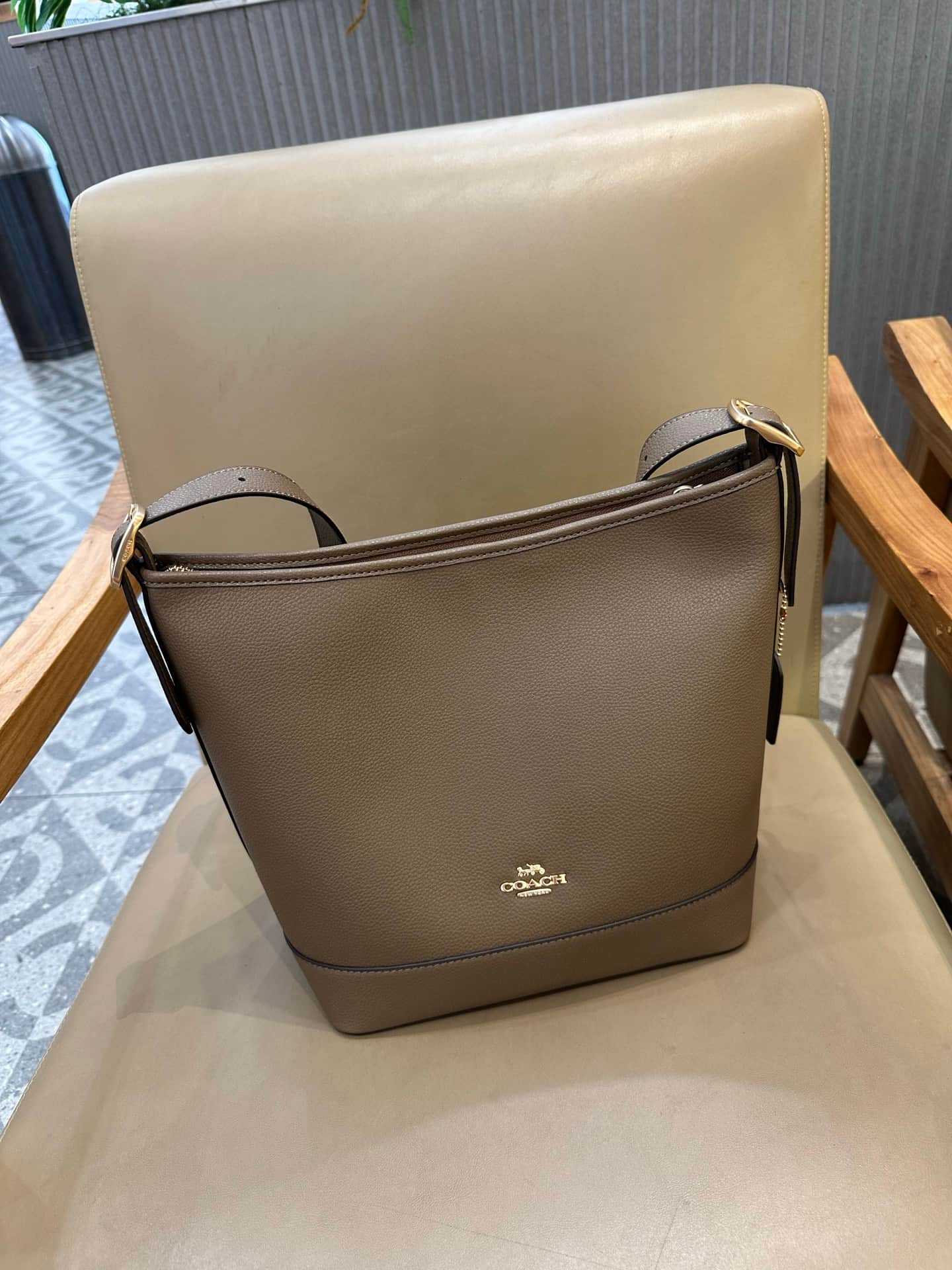 Coach Jude Duffle Bag in Grained Calfskin with Dark Stone Leather High