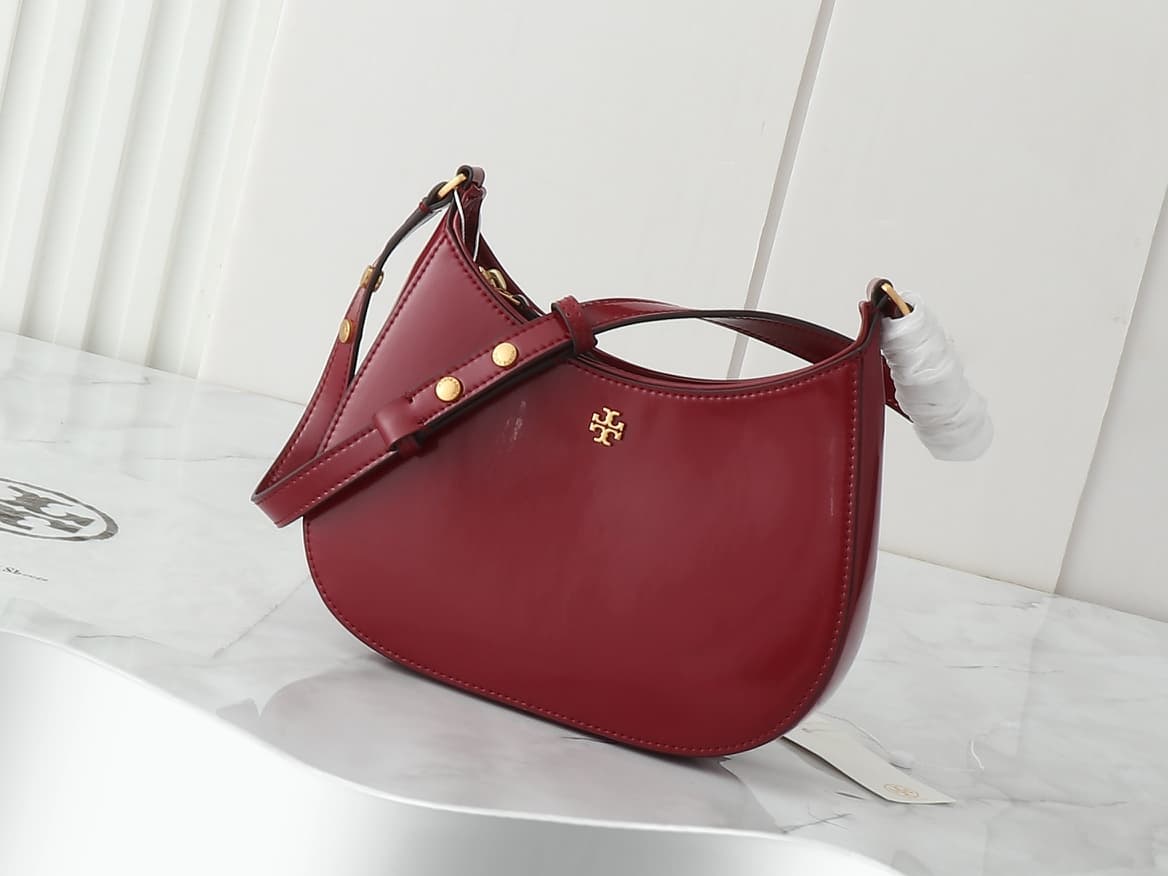 Tory Burch Emerson Small Patent Zip Shoulder Bag in Lipstick Red High