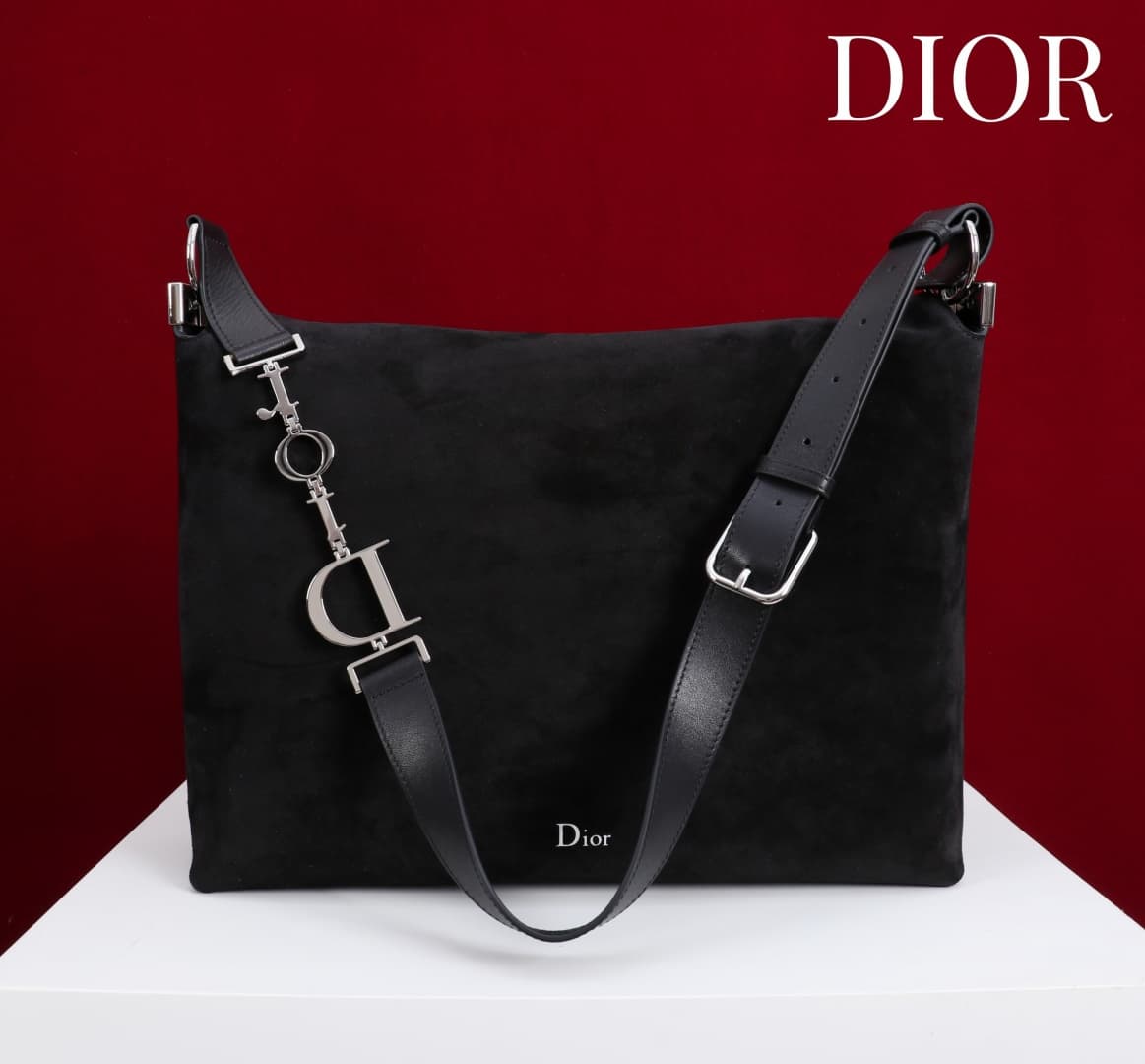 Large Diorly Bag Black Suede Calfskin Silver lettering High